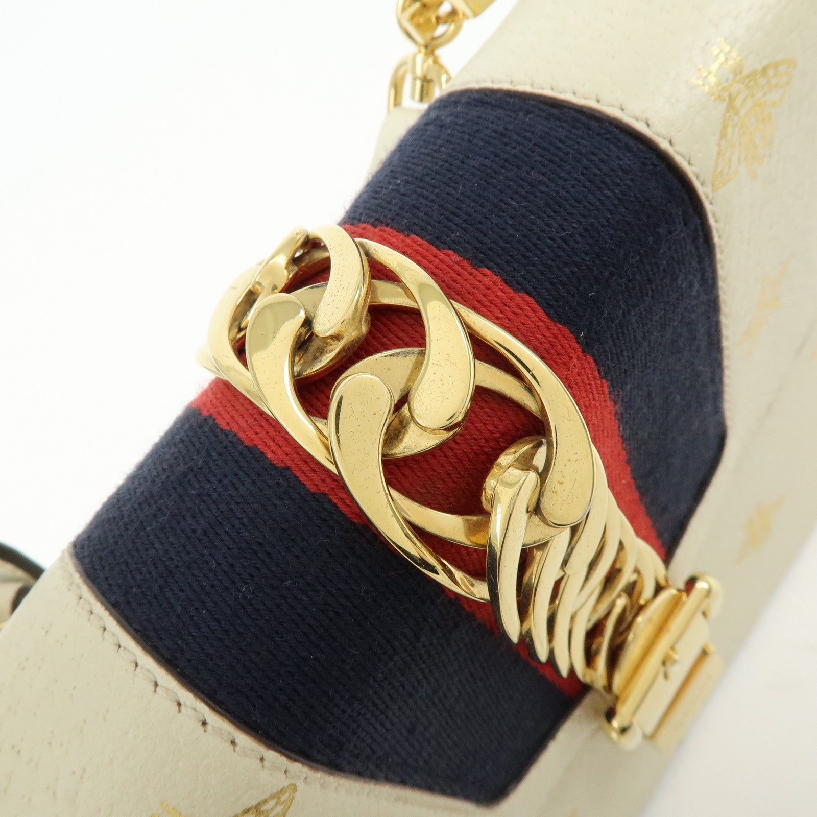 GUCCI Sylvie Sherry Calf Leather Shoulder Bag Ivory Bee & Star 524405
