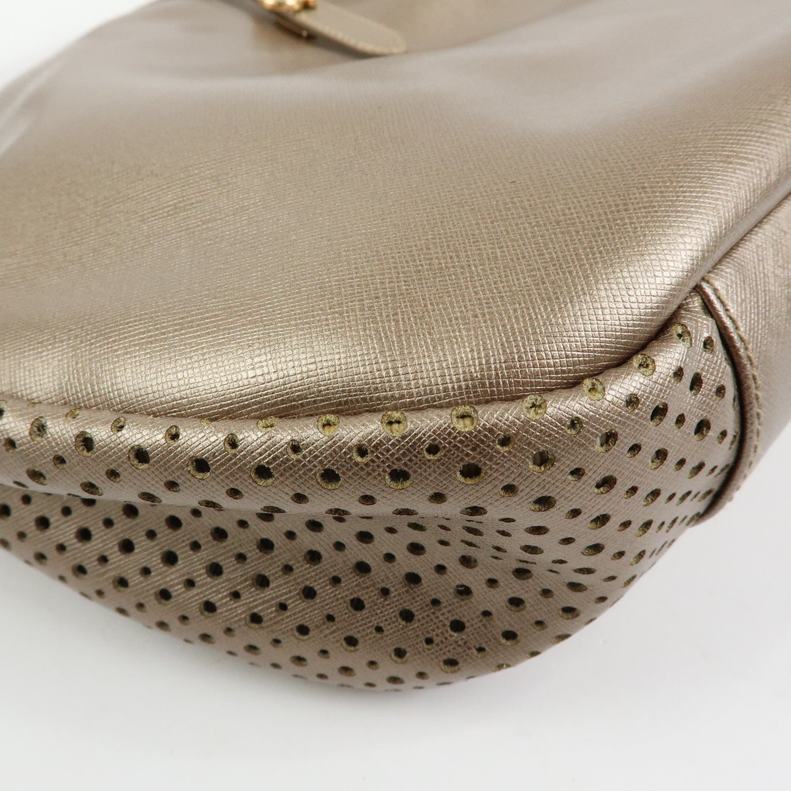Ferragamo Gancini Leather Shoulder Bag Hand Bag Metallic Pink Beige