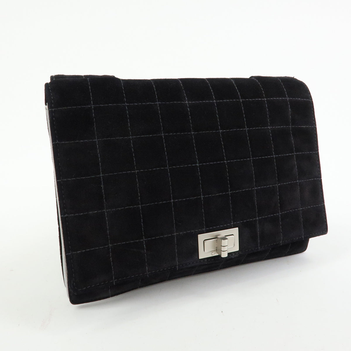 CHANEL Chocolate Bar Suede Leather Shoulder Bag Crossbody Bag Black