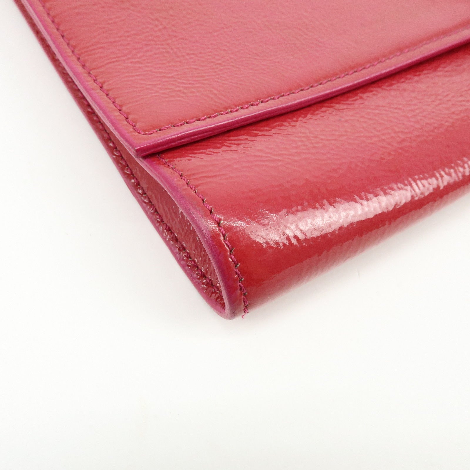 SAINT LAURENT PARIS Cassandra Patent Leather Clutch Bag Pink 203855