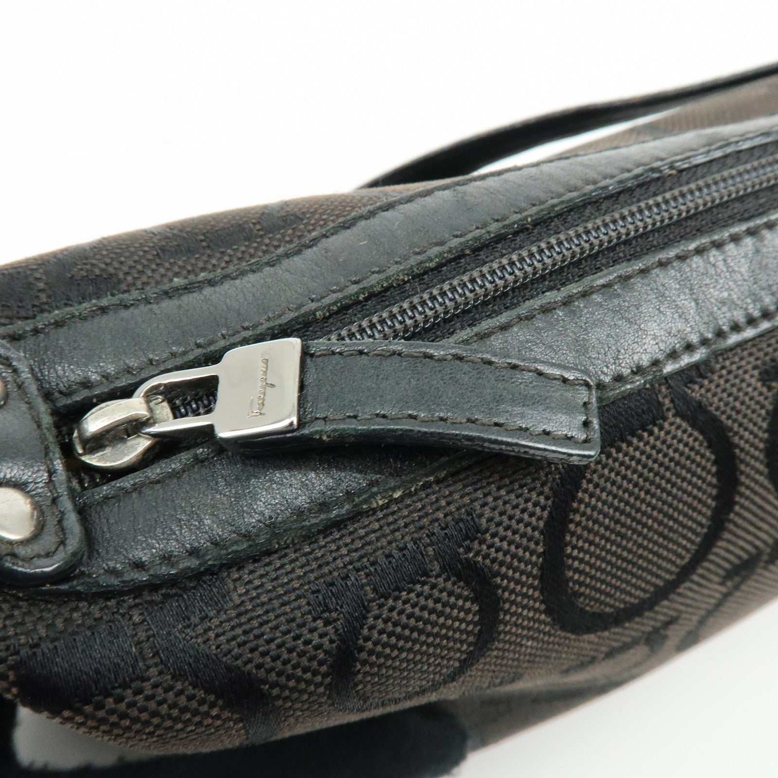 Ferragamo Gancini Canvas Leather Hand Bag Accessory Pouch Black