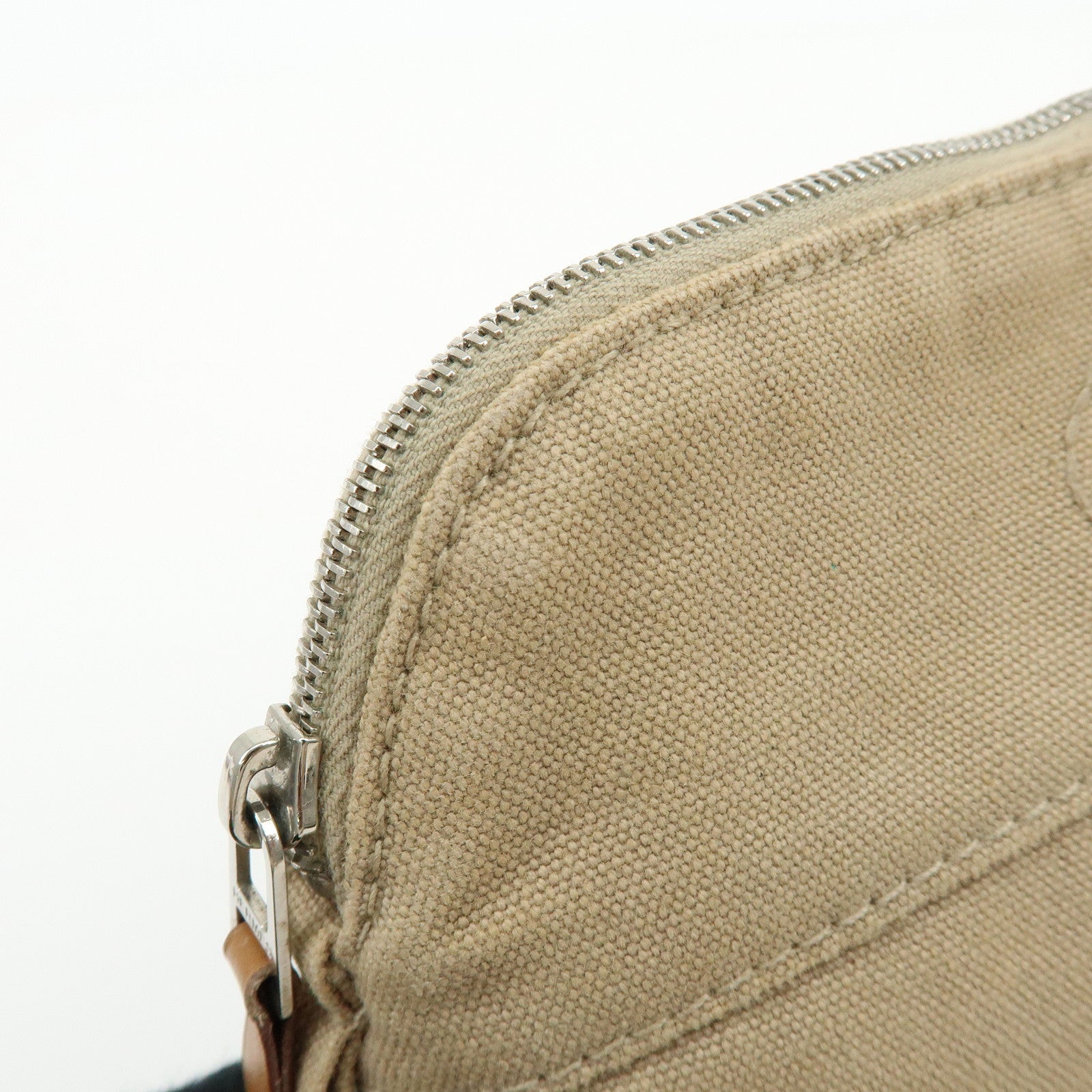 HERMES Bolide Mini Cotton Leather Canvas Pouch Cosmetic Pouch Beige