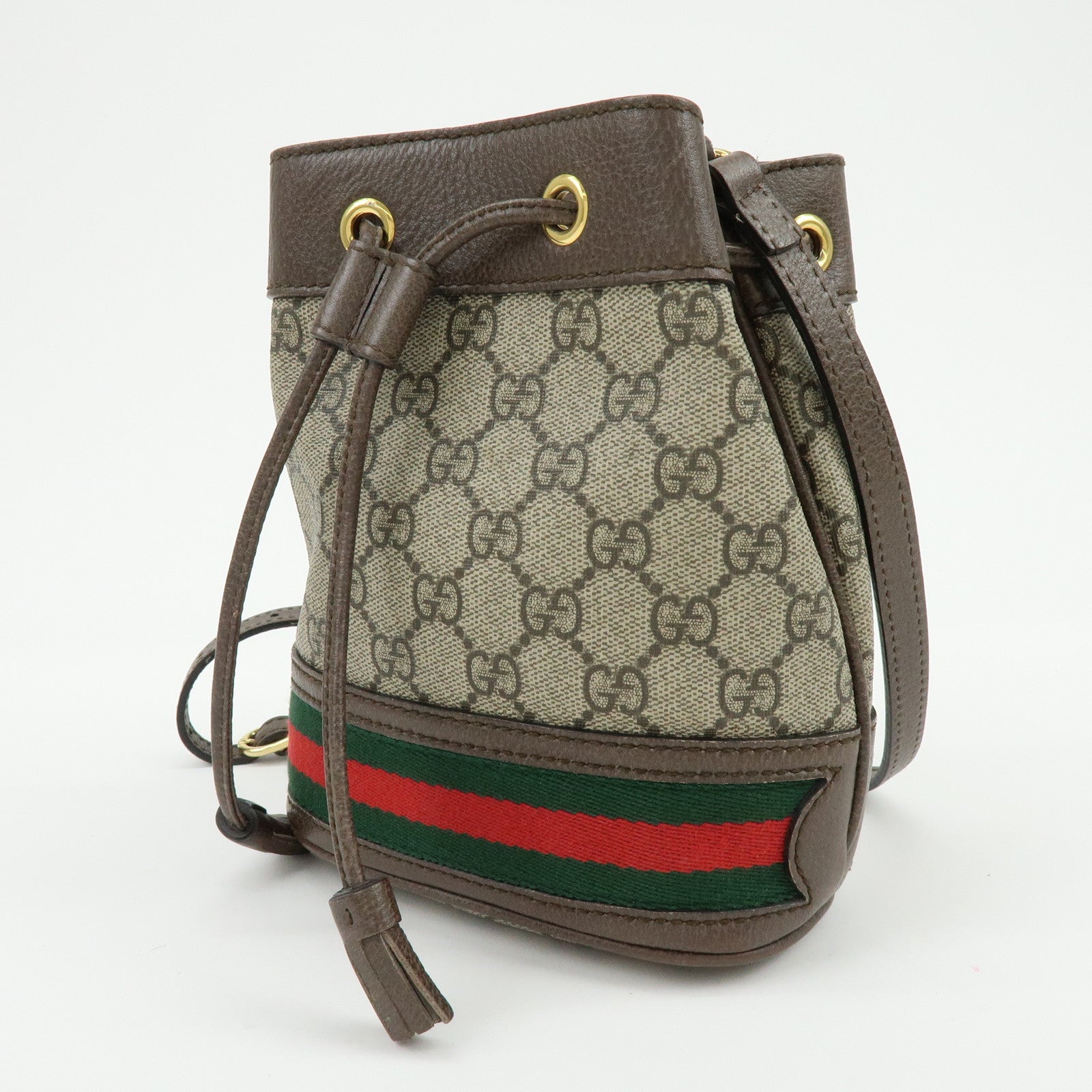 GUCCI Ophidia Sherry GG Supreme Leather Mini Bucket Bag 550620