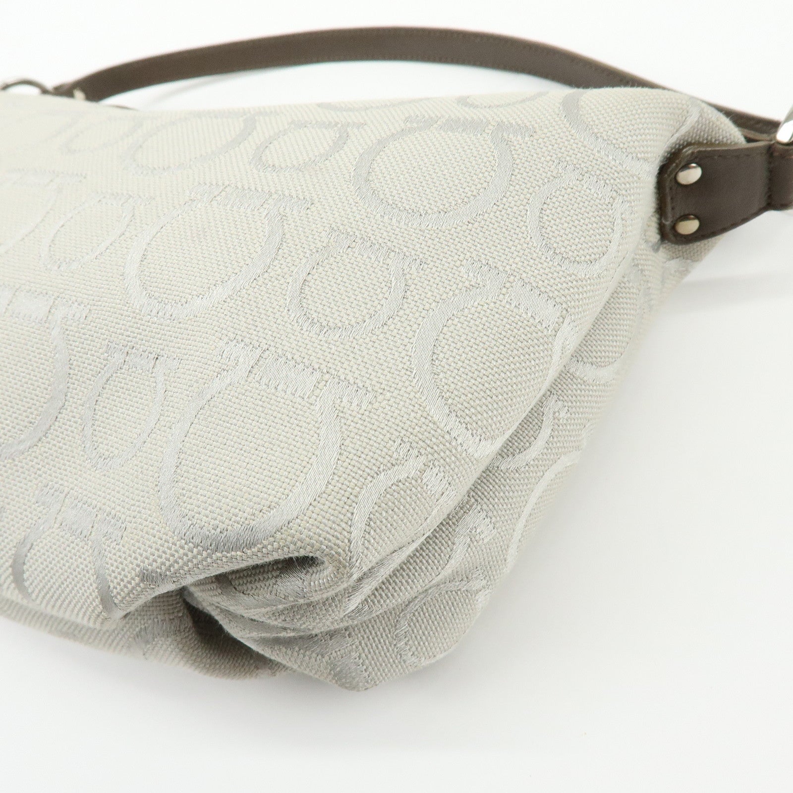 Ferragamo Gancini Canvas Leather Hand Bag Accessory Pouch Beige