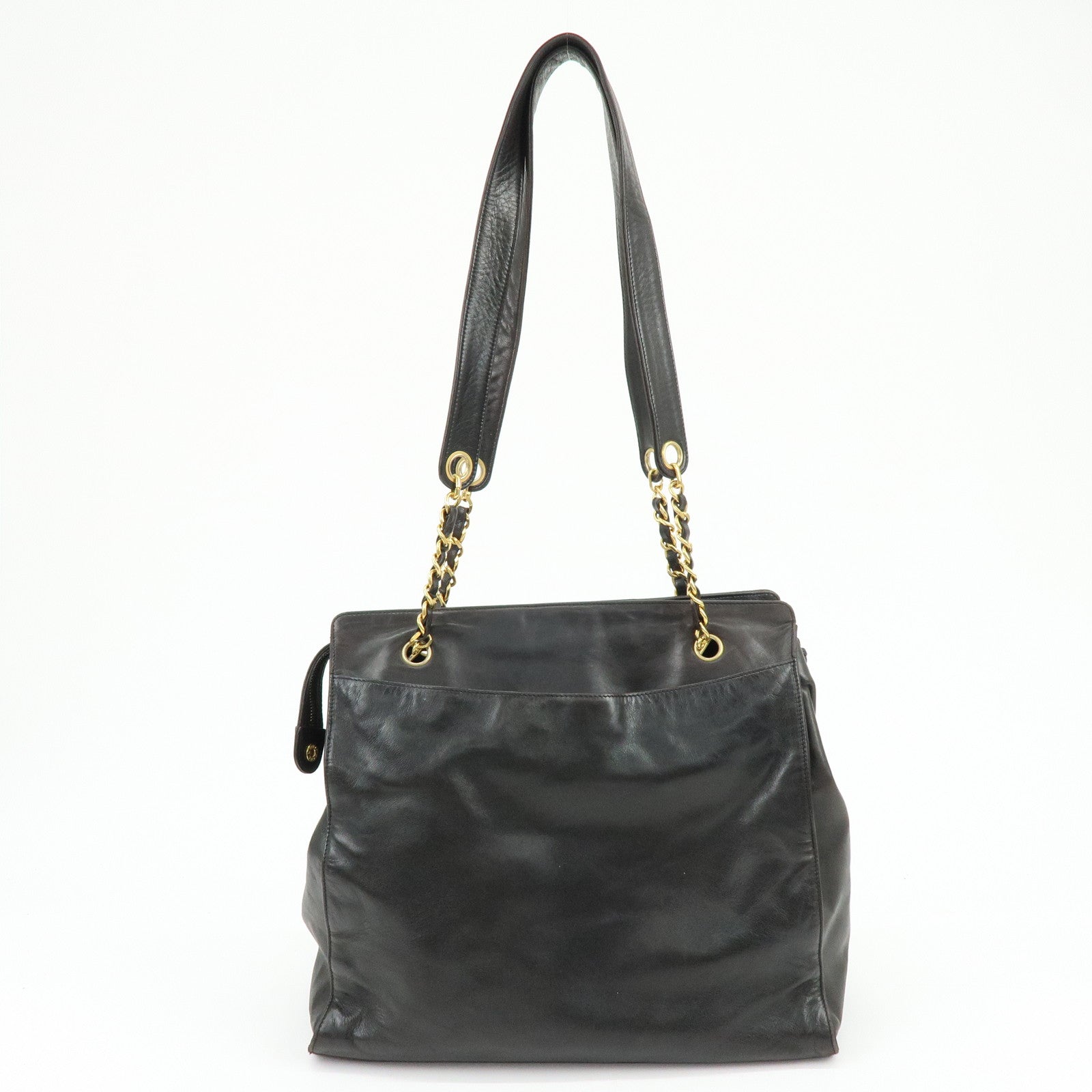 CHANEL COCO Mark Lamb Skin Chain Tote Bag Shoulder Bag Black