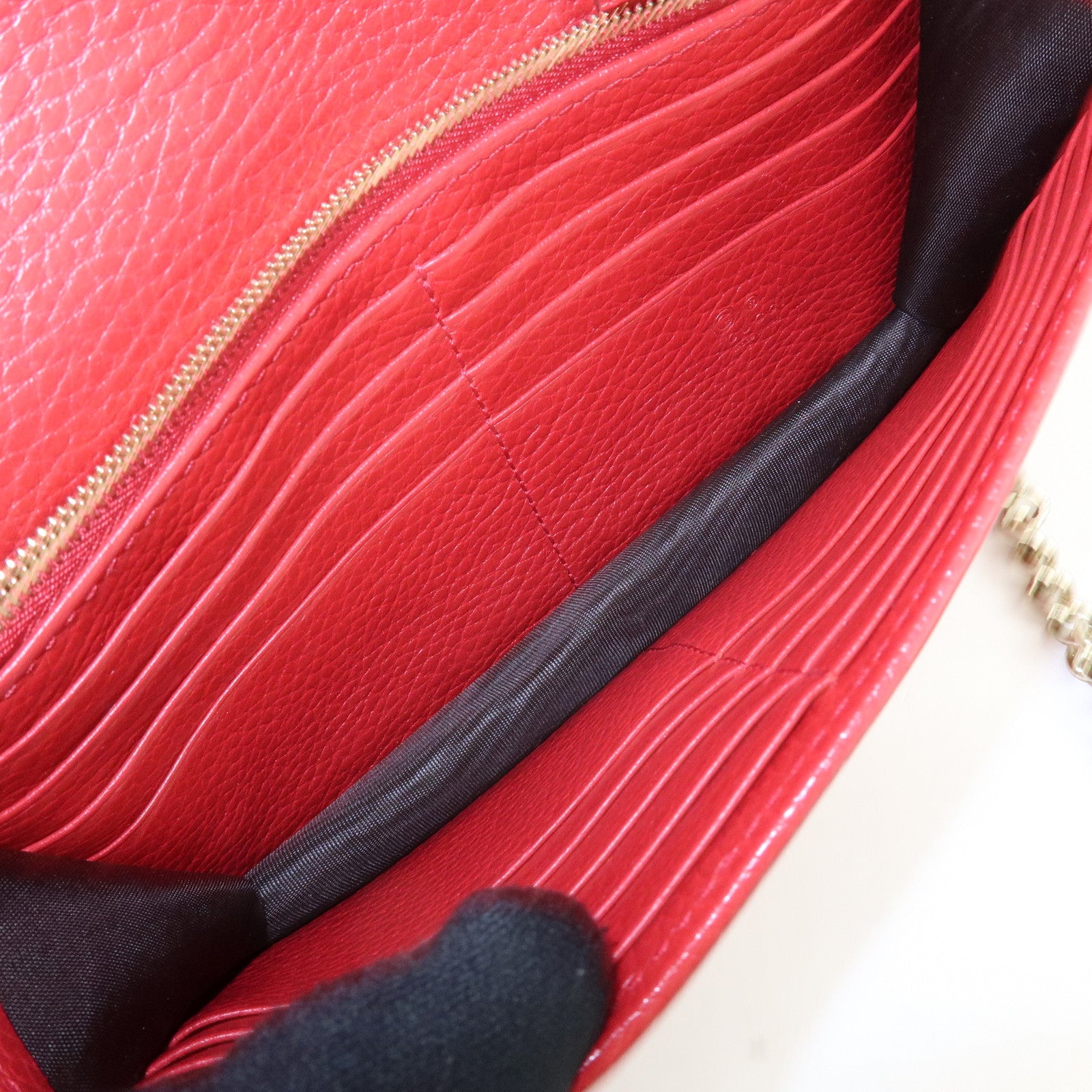 GUCCI Interlocking G Leather Chain Wallet Shoulder Bag Red 510314