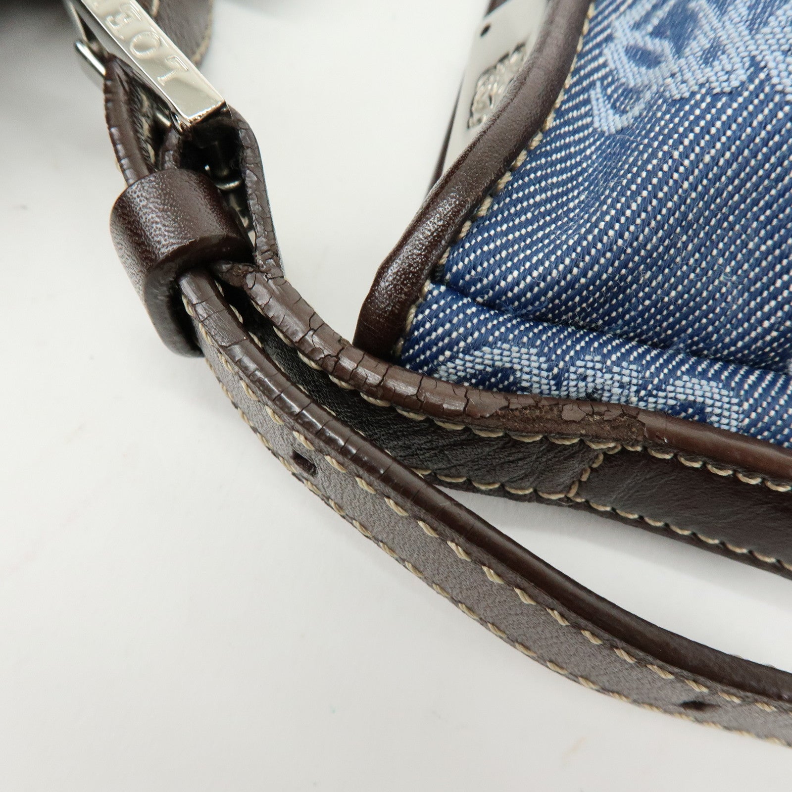 LOEWE Repeat Anagram Denim Leather Shoulder Bag Denim Brown