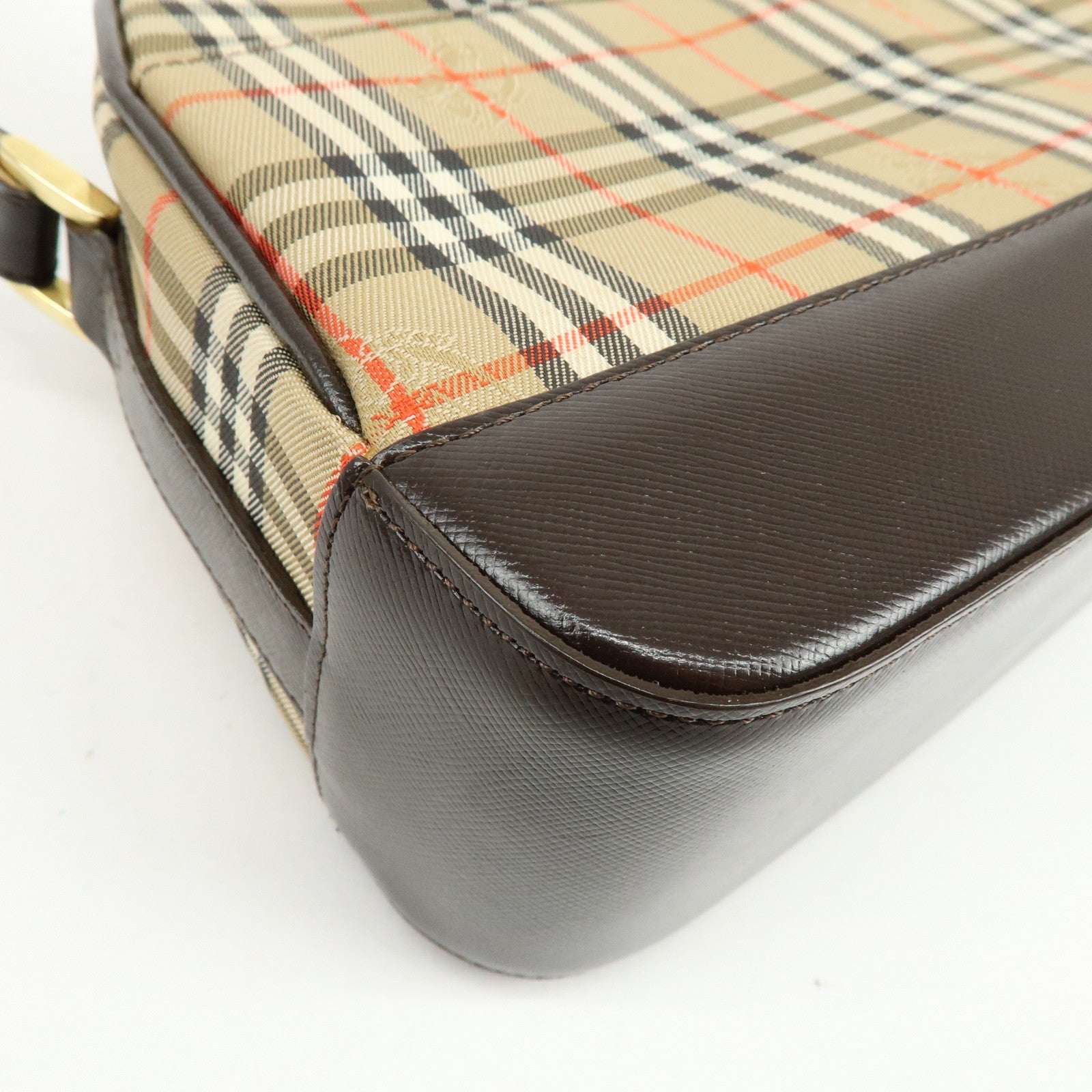 BURBERRY Nova Plaid Canvas Leather Shoulder Crossbody Bag Beige Brown