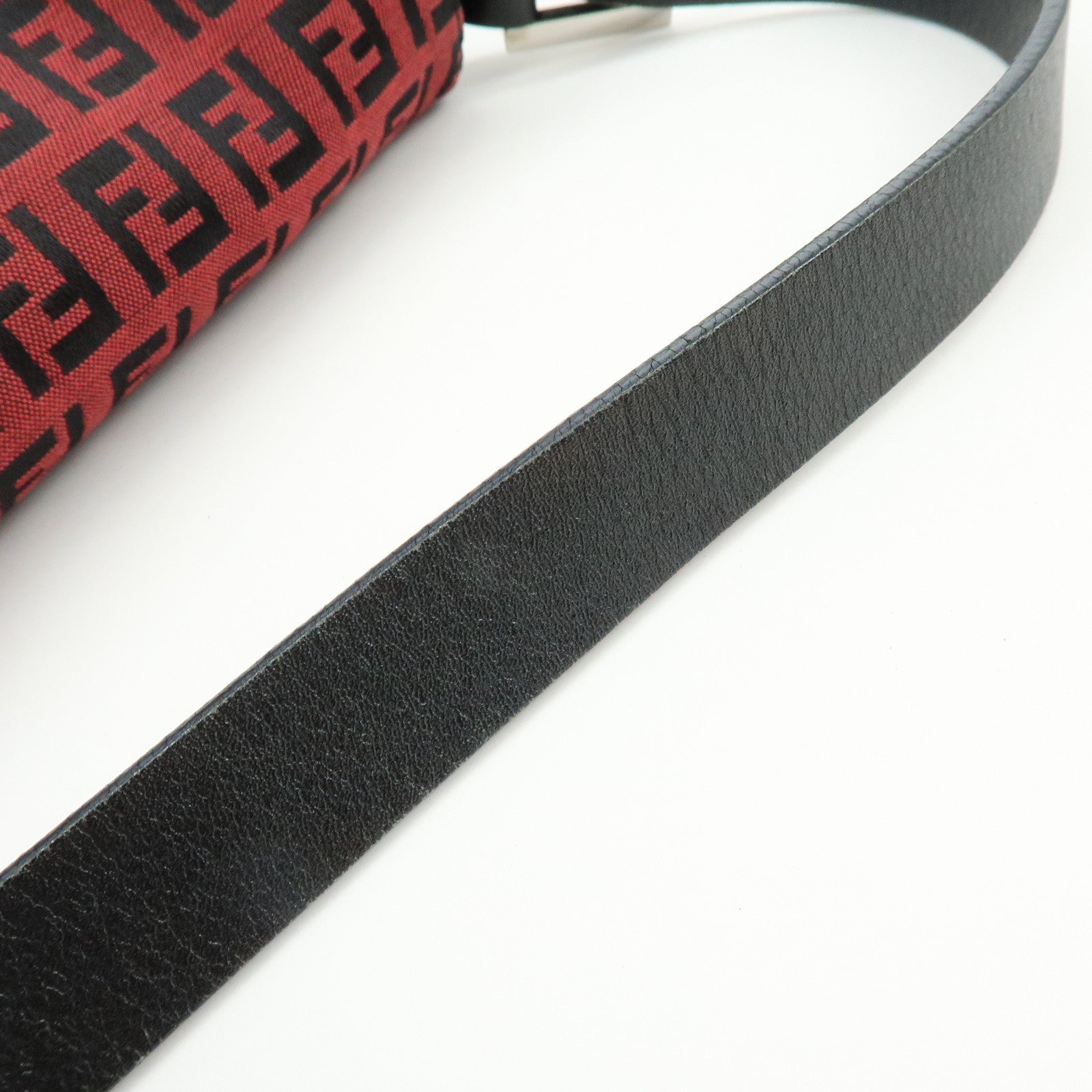 FENDI Mamma Baguette Zucchino Canvas Leather Shoulder Bag Red 8BR003