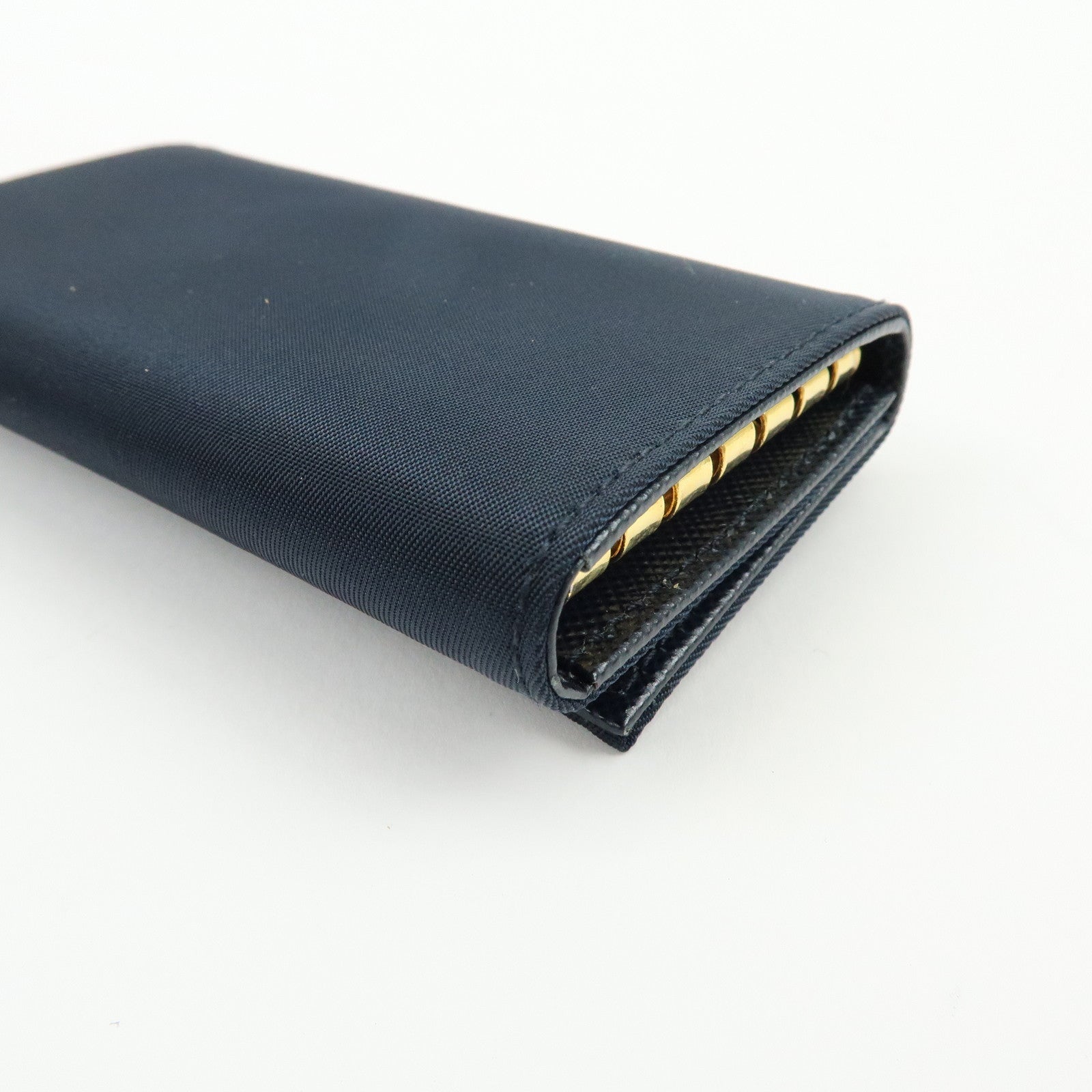 PRADA Triangle Logo Nylon Saffiano Leather Key Case Black 1M0222