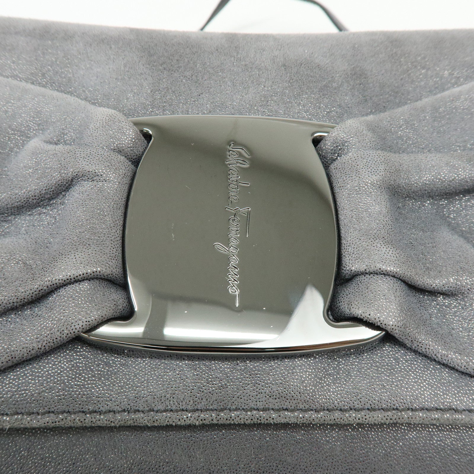 Ferragamo Vara Ribbon Leather Shoulder Bag Clutch Bag Metallic Gray
