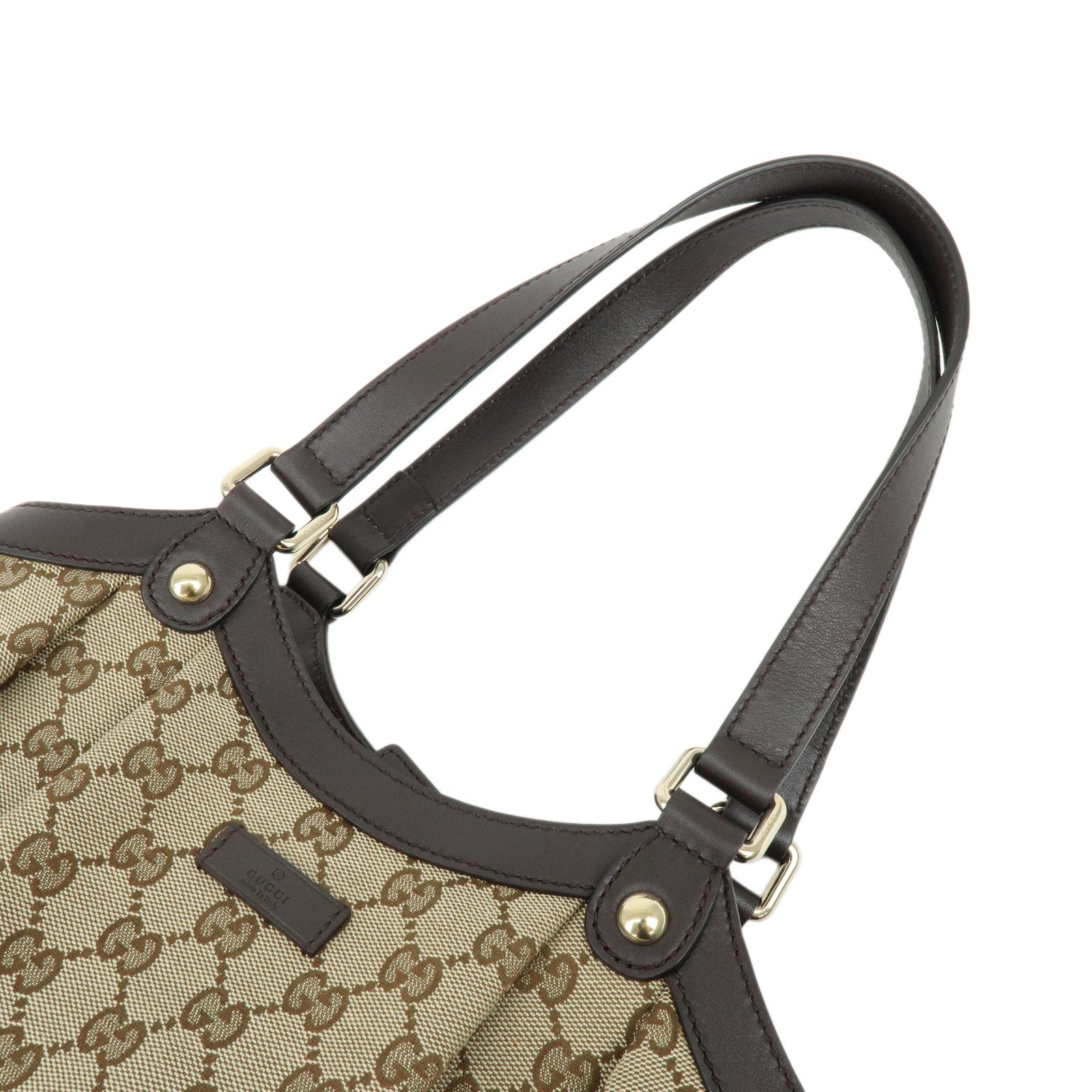 GUCCI GG Canvas Leather Shoulder Bag Brown Beige 388919