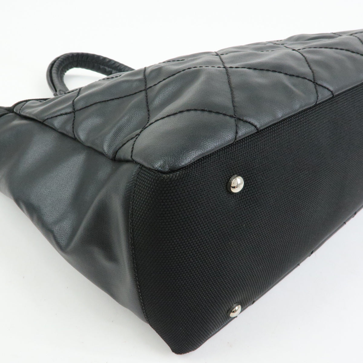 CHANEL Paris Biarritz MM Leather Canvas Tote Bag Hand Bag Black A34209