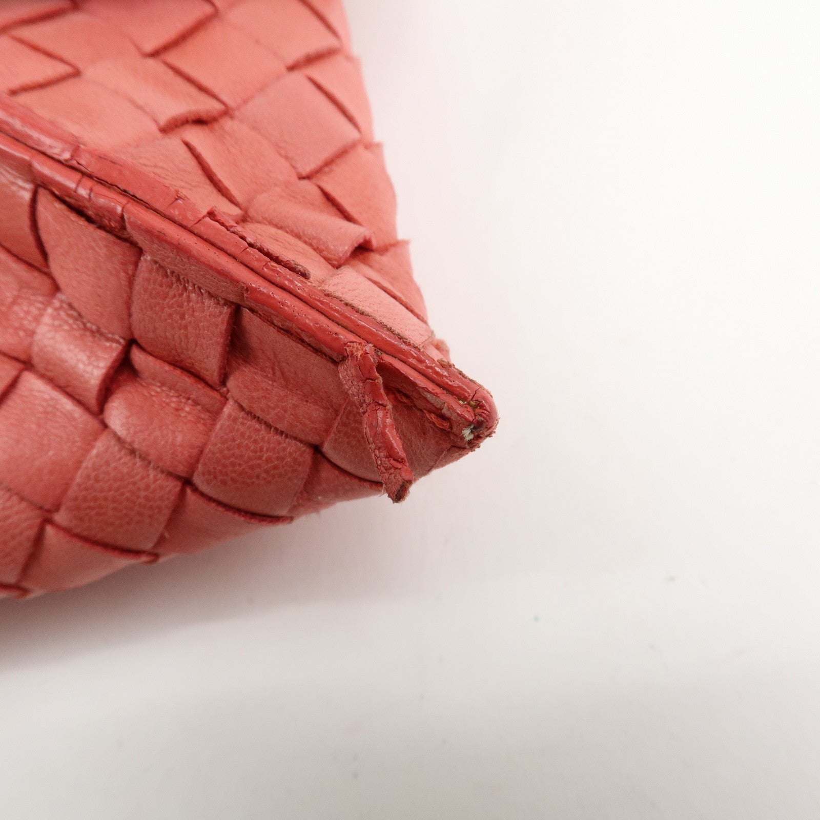 BOTTEGA VENETA Intracciato Leather Shoulder Bag Hand Bag Coral V0016