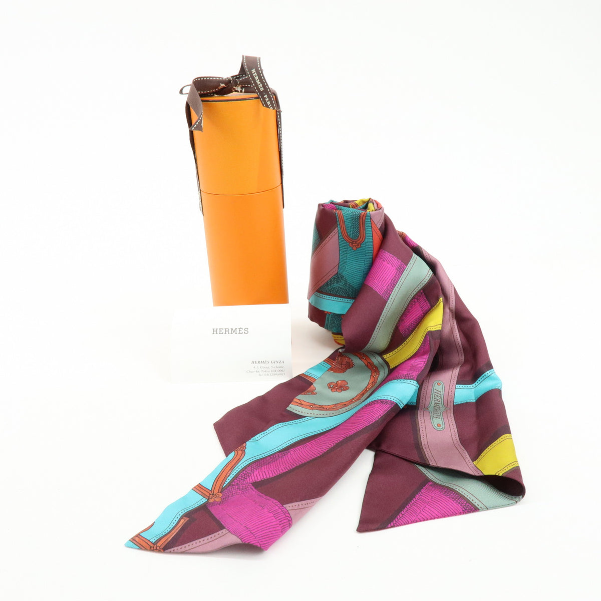 HERMES Maxi Twilly Silk 100% Scarf CAVALCADOUR Puple Multicolor