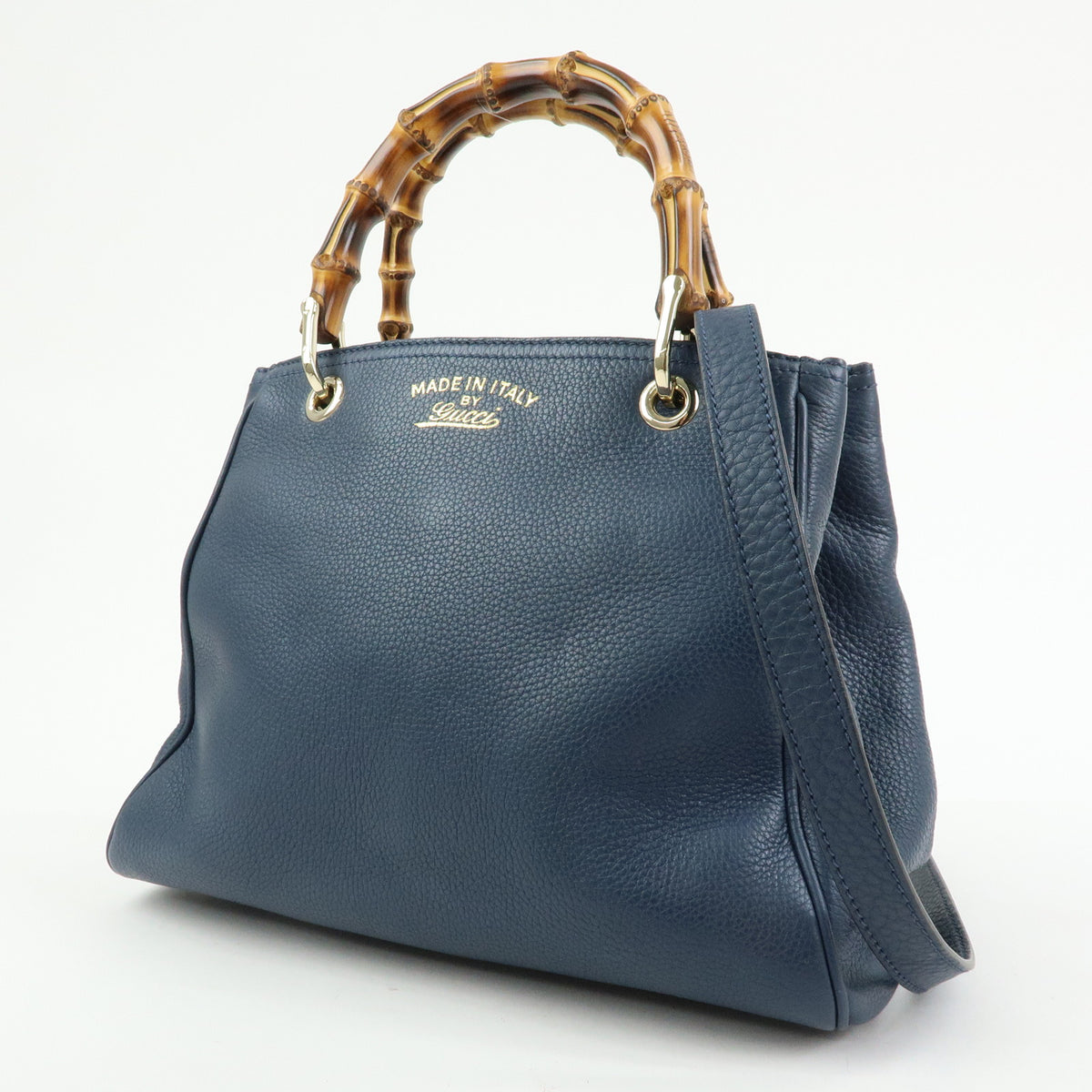 GUCCI Bamboo Leather 2Way Bag Hand Bag Shoulder Bag Blue 336032