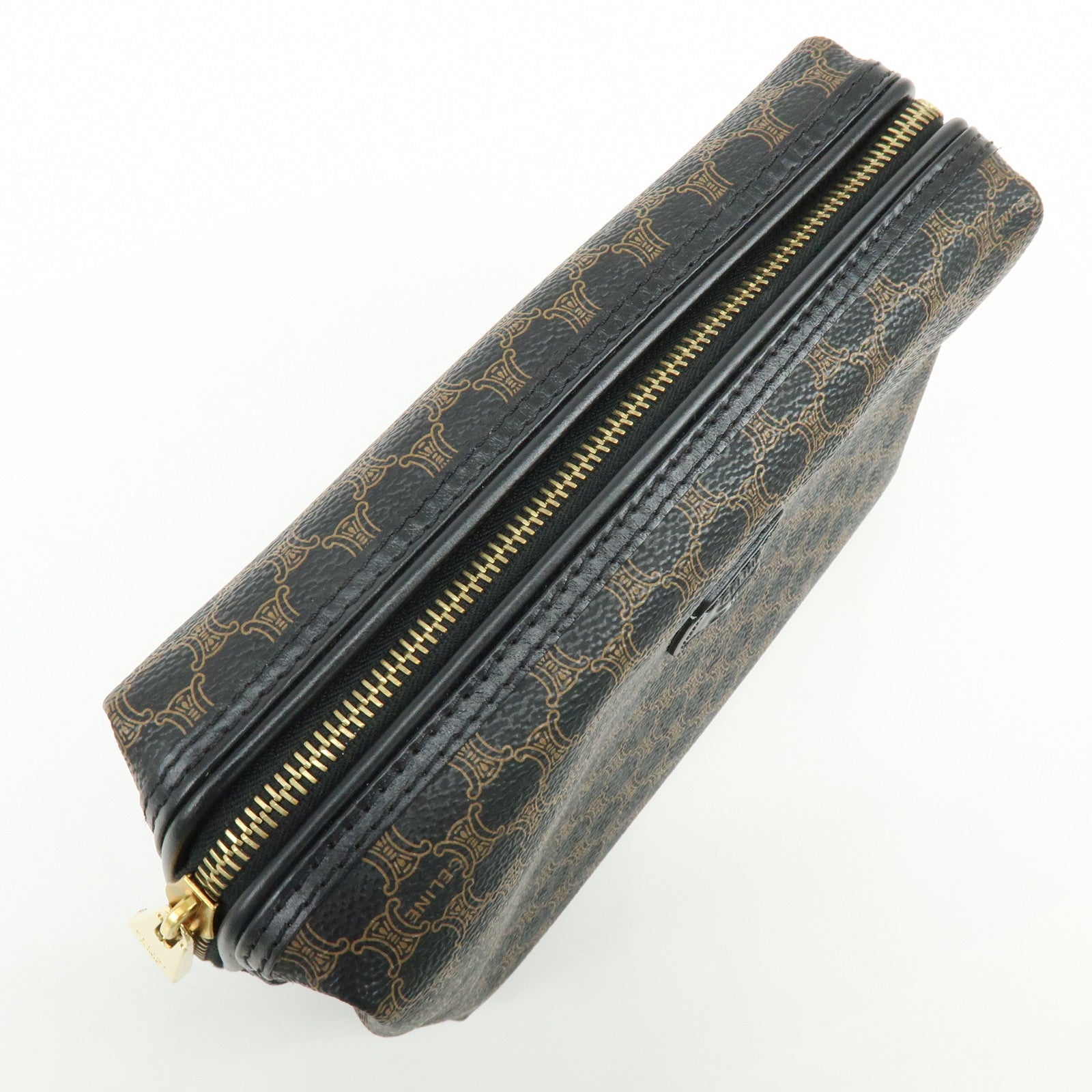 CELINE Macadam PVC Leather Pouch Cosmetic Case Dark Brown Black