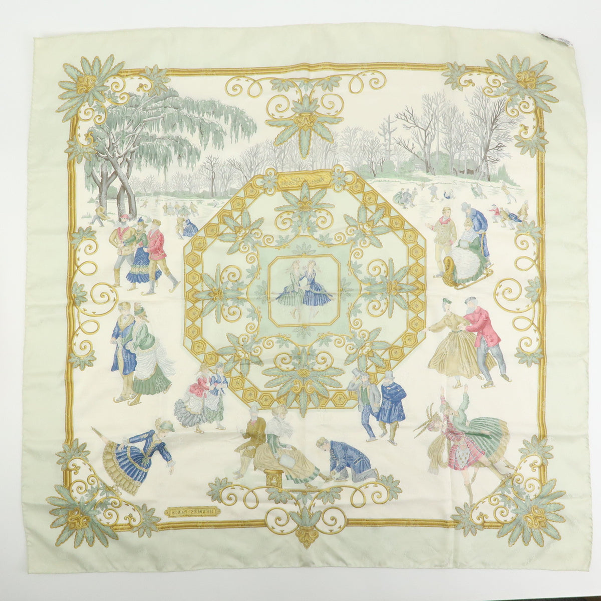 HERMES Carre 90 Lot of 3 Silk 100% Scarf Gray Ivory Light Green