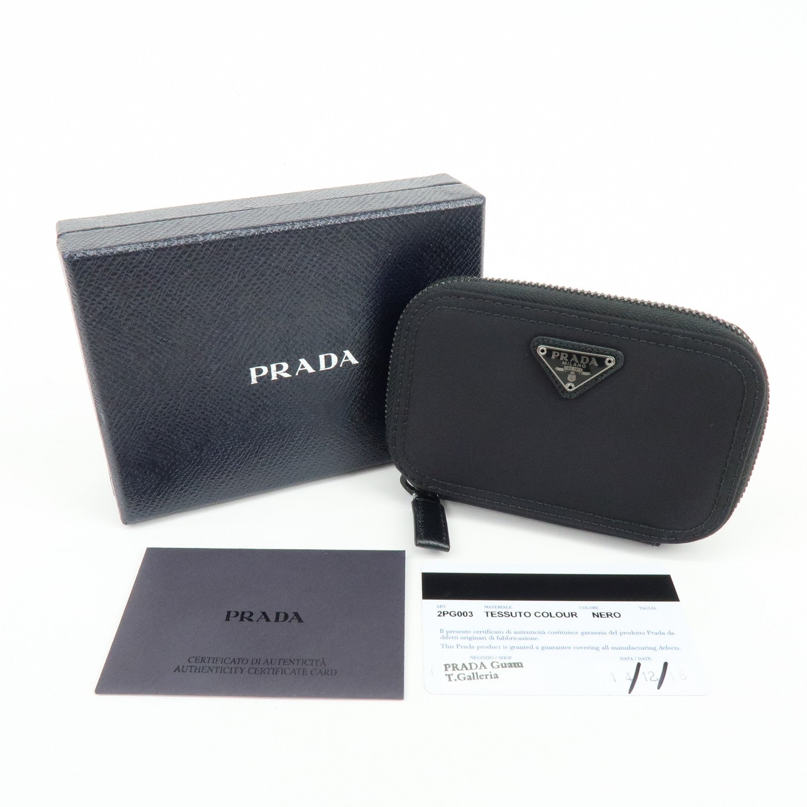 PRADA Triangle Logo Nylon Saffiano Leather Zippy Key Case Black 2PG003