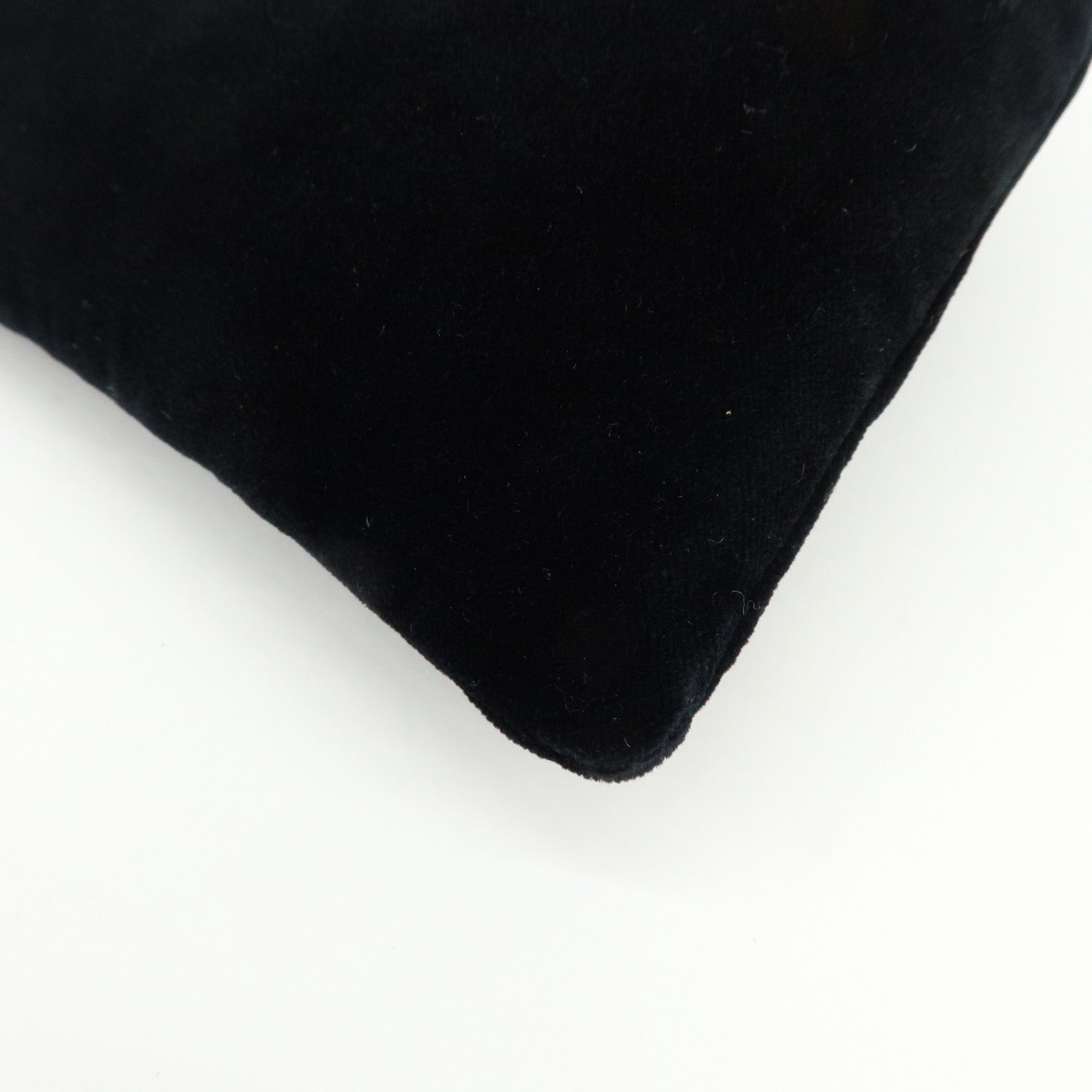 PRADA Logo Velvet Leather Drawstring Pouch Embroidery Black 1MU001