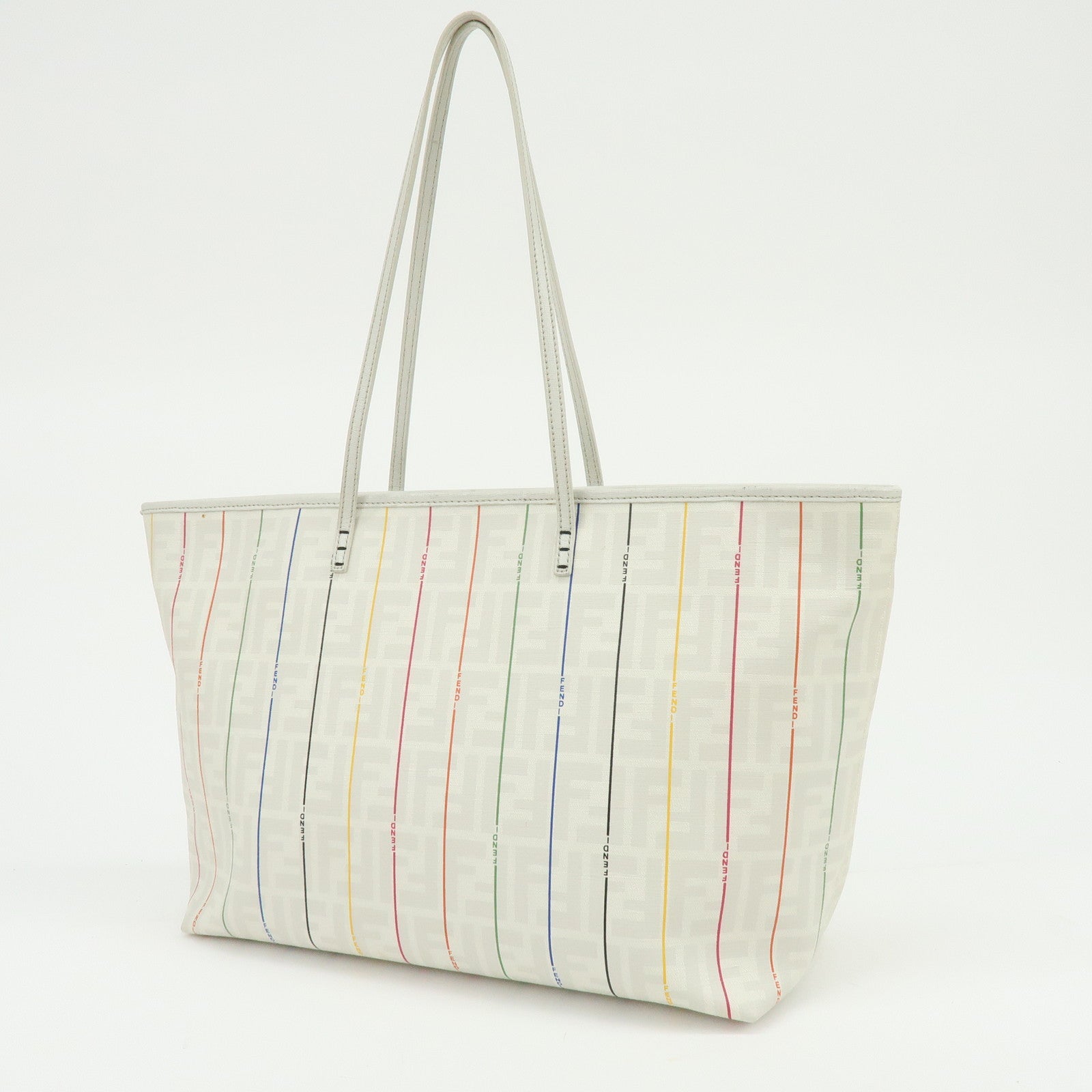 FENDI Zucca PVC Leather Tote Bag Shoulder Bag White Multicolor 8BH185