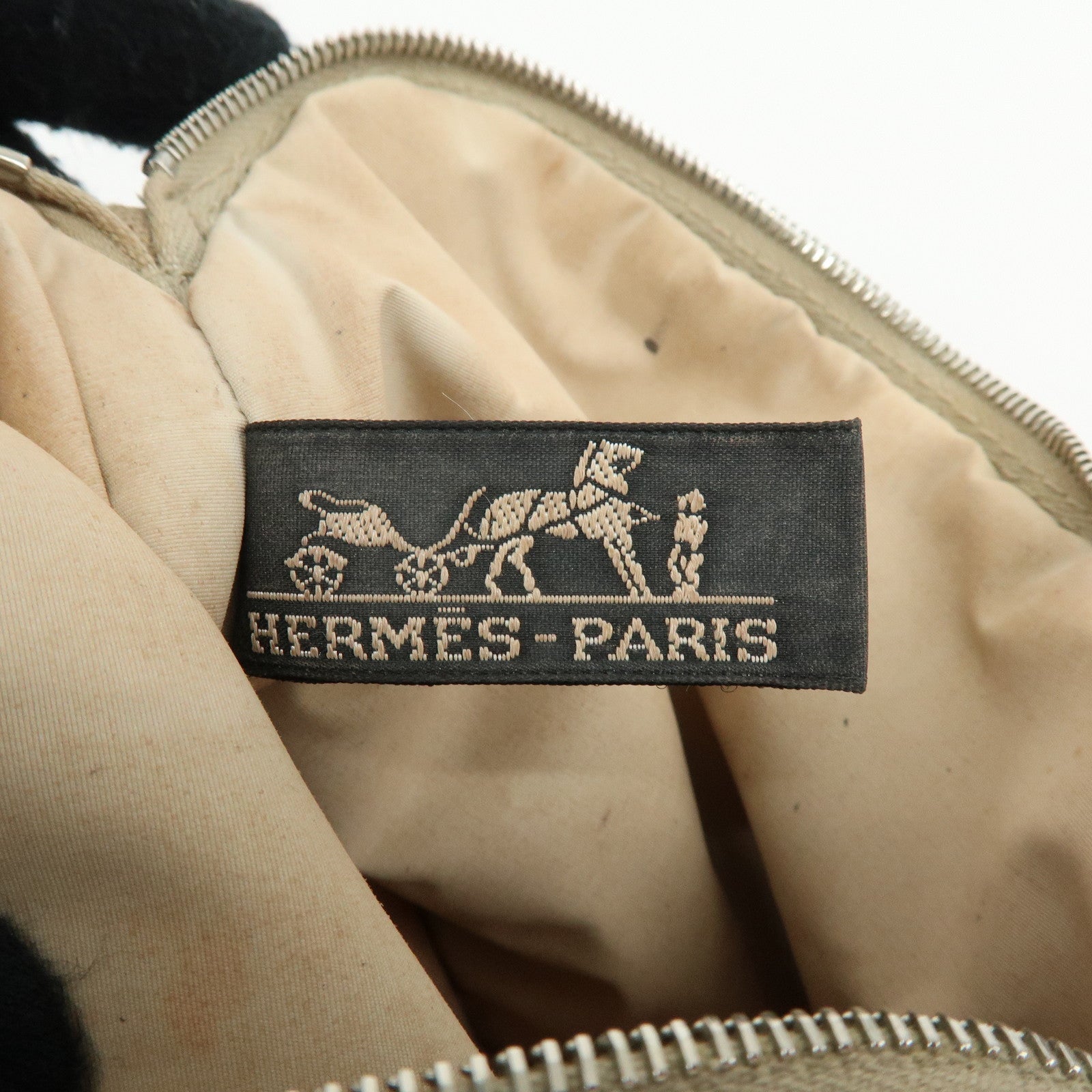 HERMES Bolide Mini Cotton Leather Canvas Pouch Cosmetic Pouch Beige