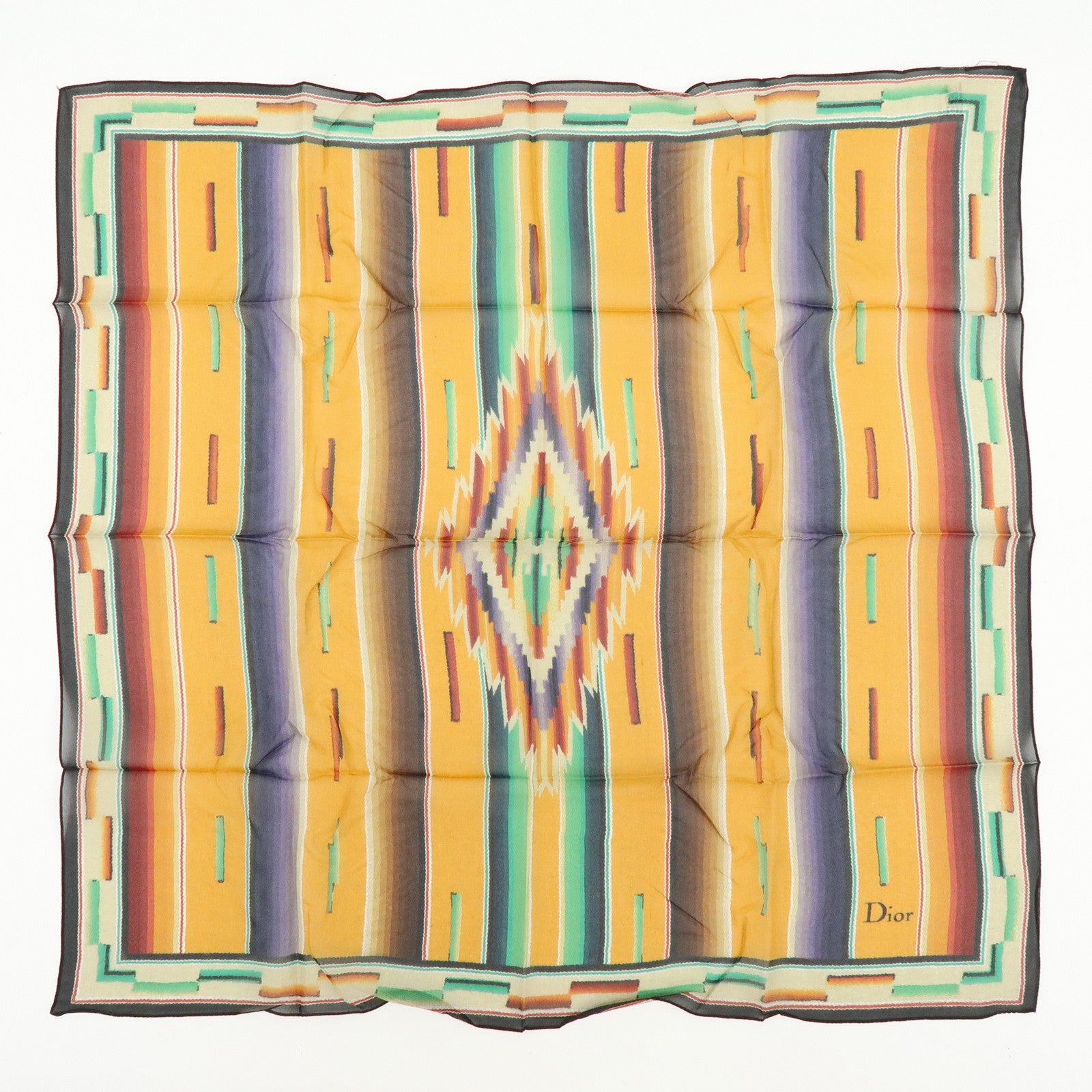 Christian Dior Set of 2 Silk 100% Scarf Tribal Print Multicolor
