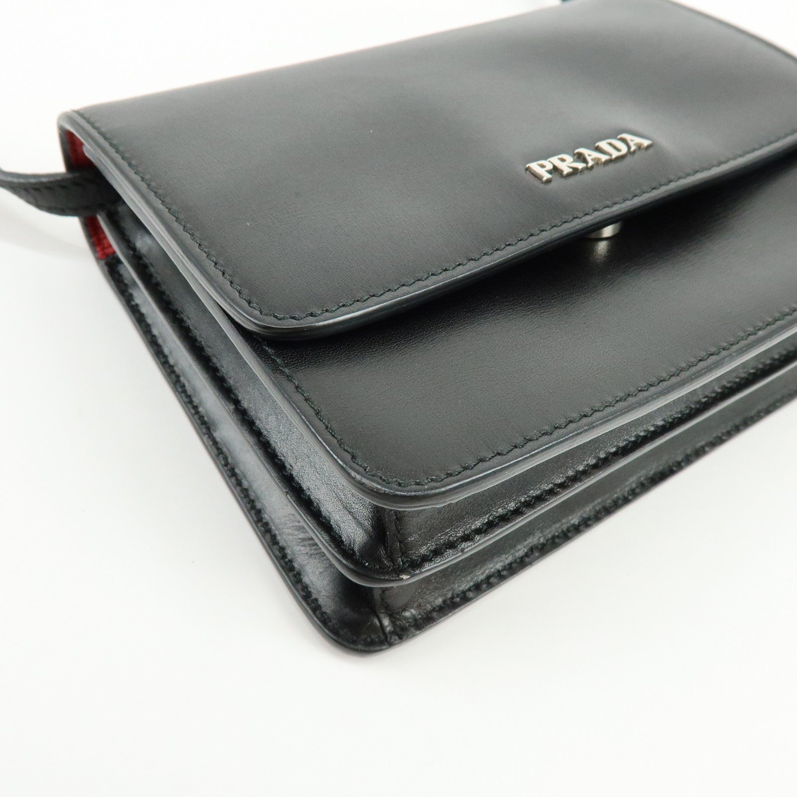 PRADA Leather 2Way Mini Shoulder Crossbody Bag Clutch Bag Black BT1031
