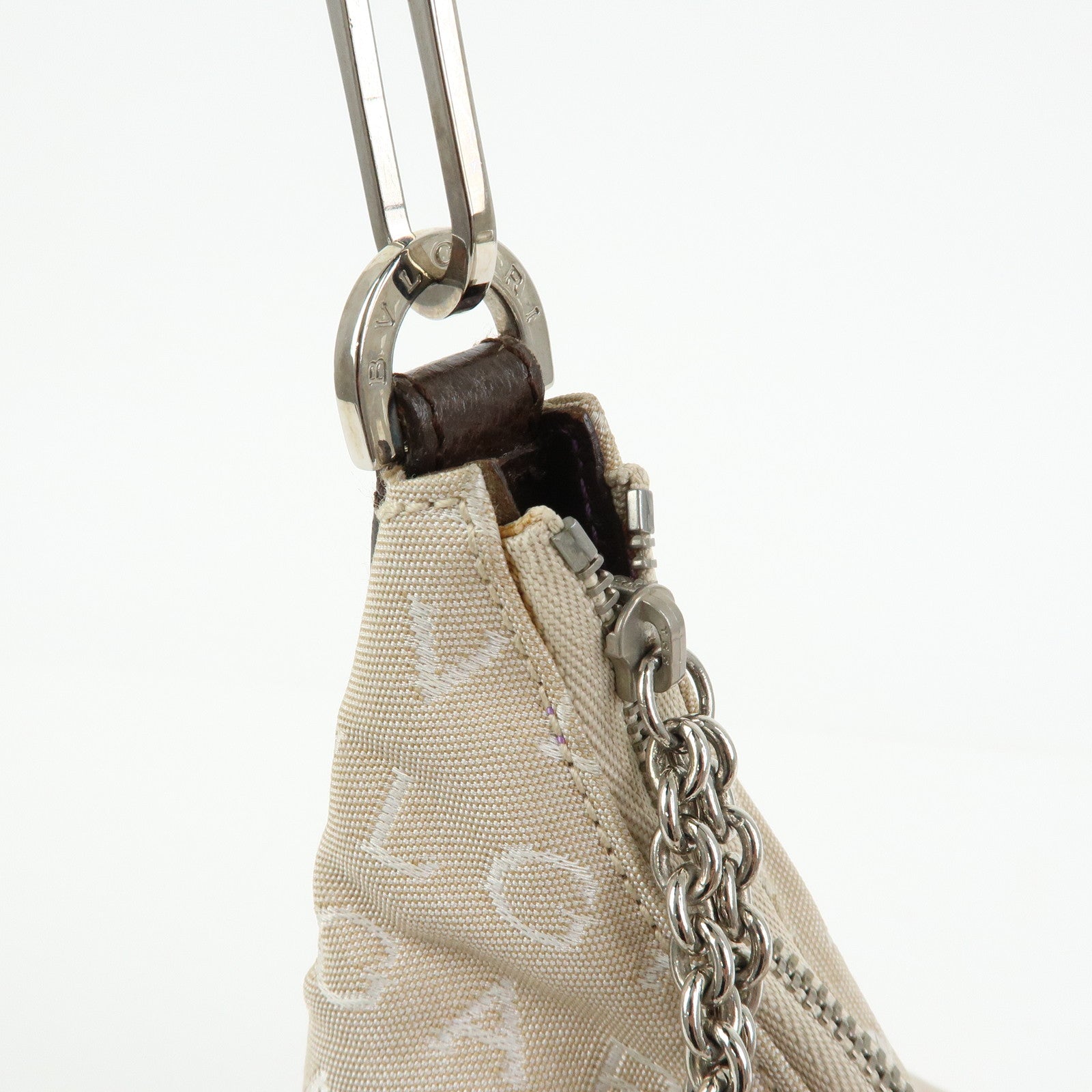 BVLGARI Logo Mania Canvas Shoulder Bag Hand Bag Beige