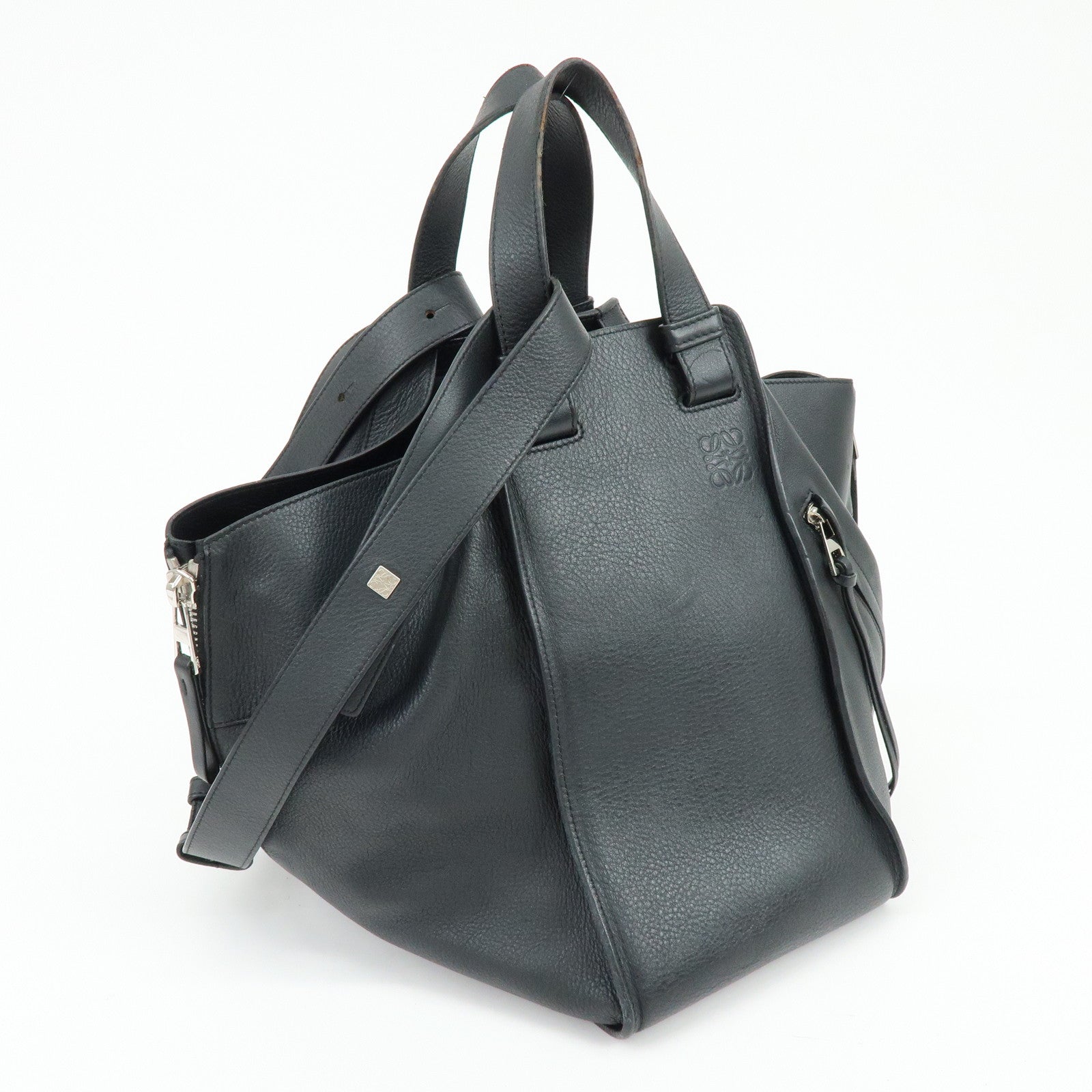 LOEWE Anagram Hammock Medium Leather Shoulder Crossbody Bag Black