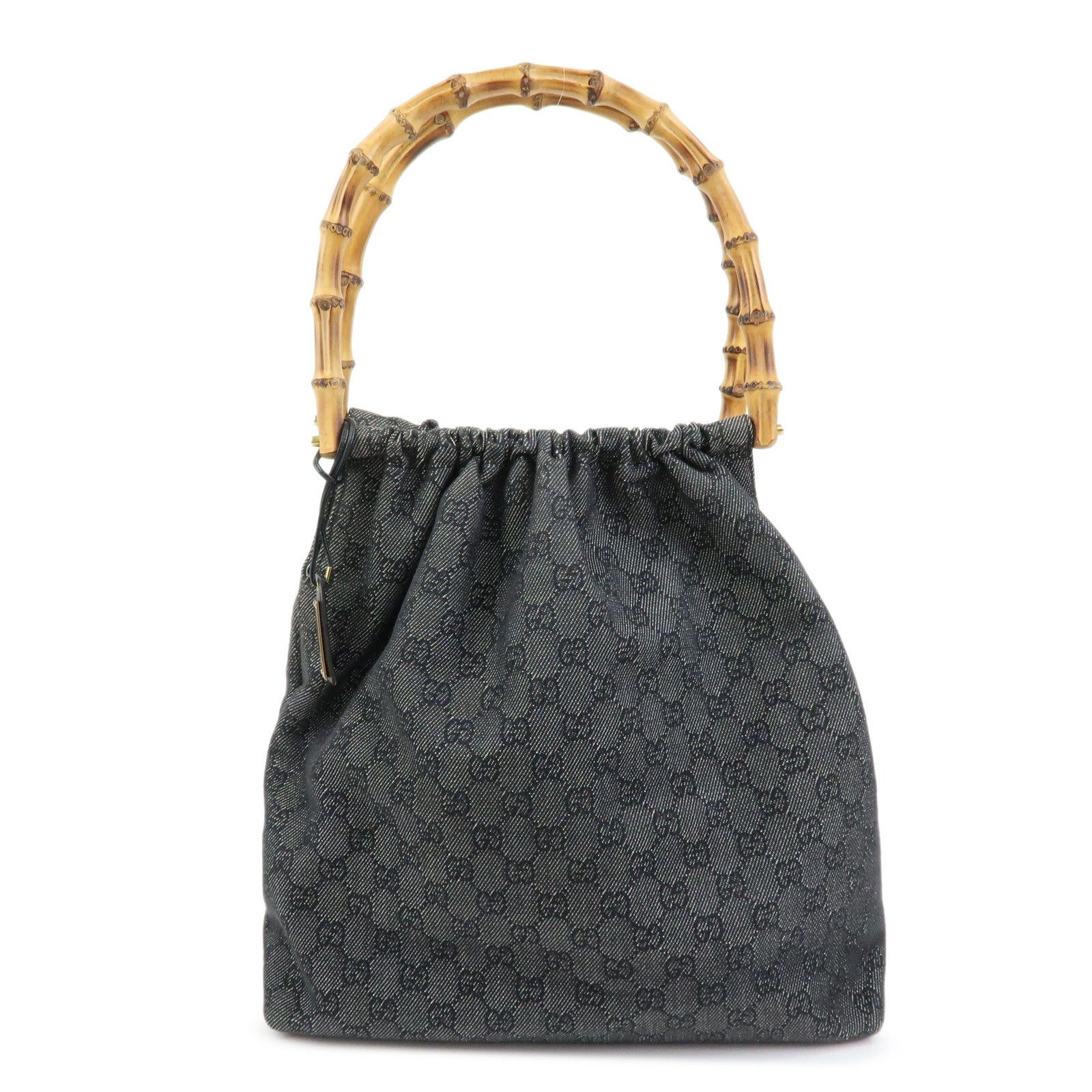 GUCCI Bamboo GG Monogram Denim Shoulder Bag Hand Bag Black 92709