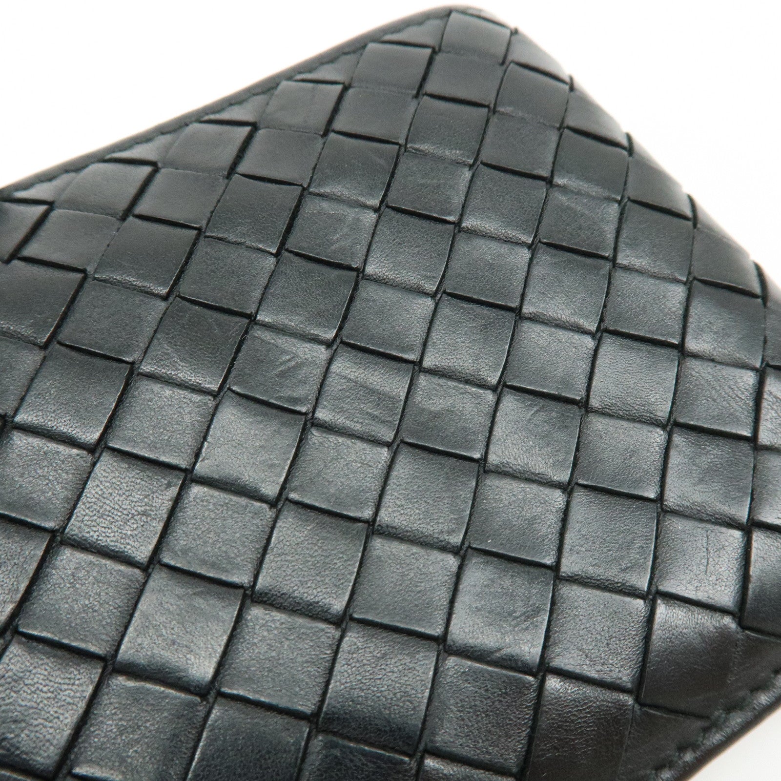 Bottega Veneta Intrecciato Leather Bi-fold Comact Wallet Black 193642