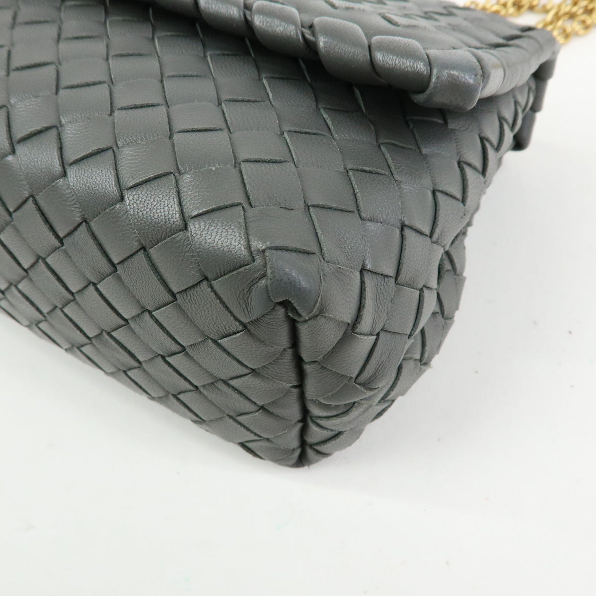 BOTTEGA VENETA Intrecciato Small Olimpia Chain Shoulder Bag Gray