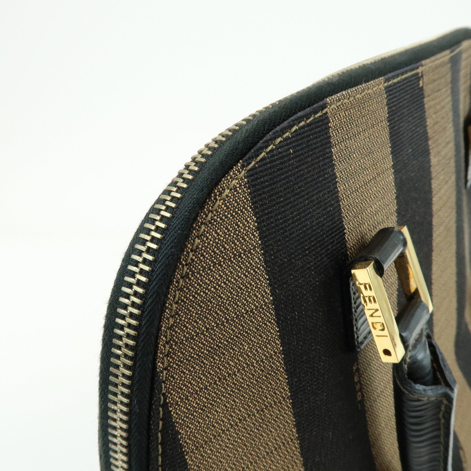FENDI Pequin Canvas Embossed Leather 2Way Bag Hand Bag Brown