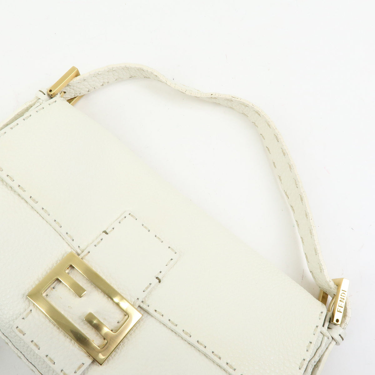 FENDI Selleria Mamma Baguette Leather Hand Bag White 8BR101