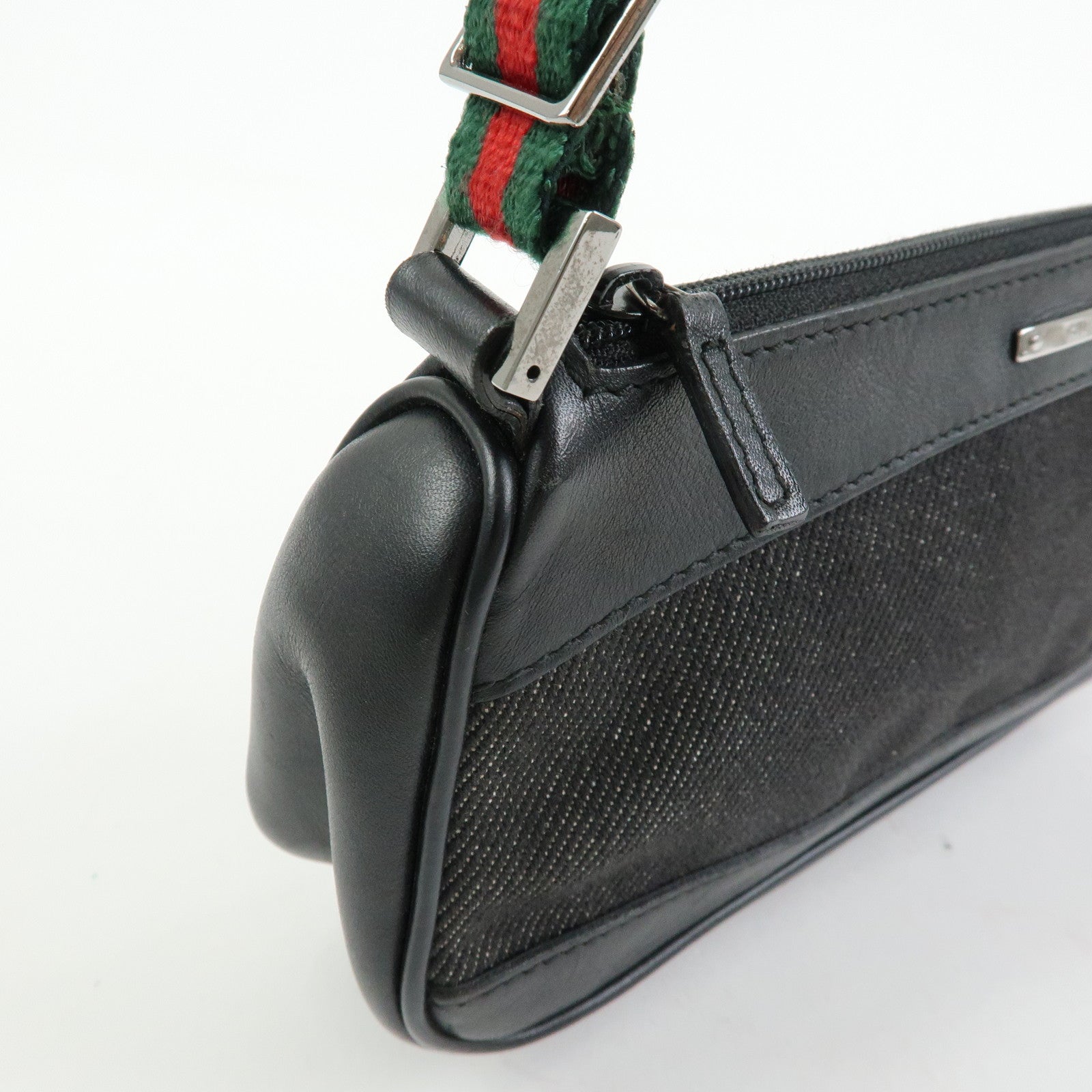 GUCCI Sherry Accessory Pouch Denim Canvas Leather Hand Bag Black 92820