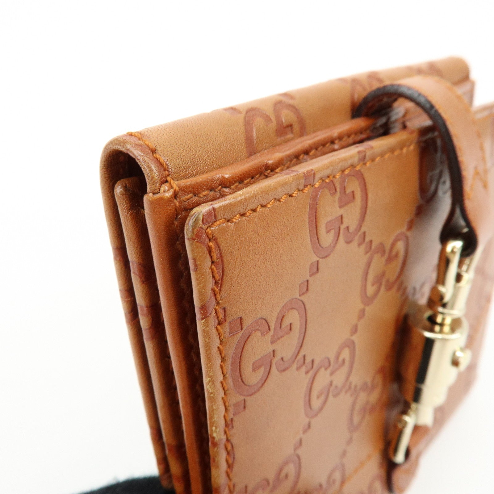 GUCCI New Jackie Guccissima Leather Compact Wallet Brown 141435