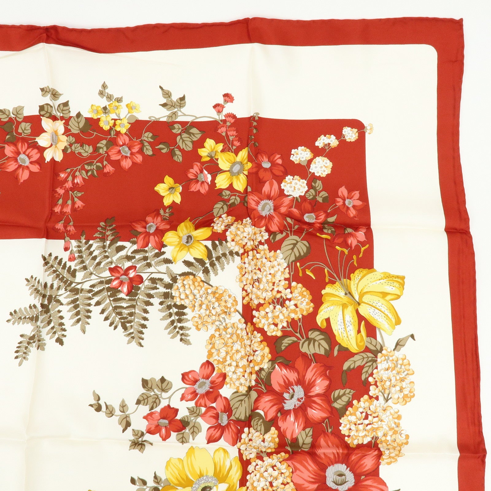 Christian Dior Silk 100% Scarf Flower Print White Red Yellow