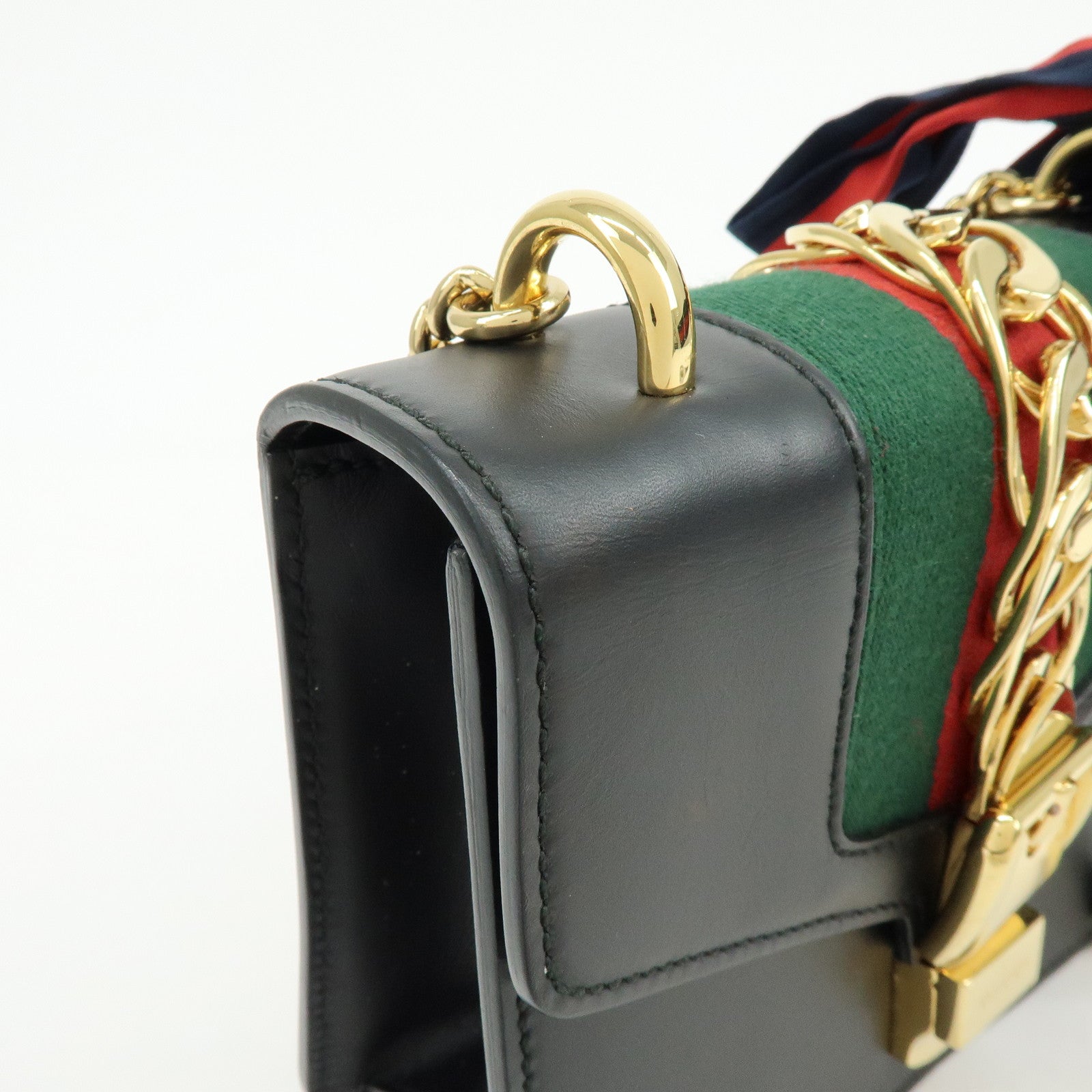 GUCCI Sylvie Sherry Calf Leather Chain Shoulder Bag Black 431666