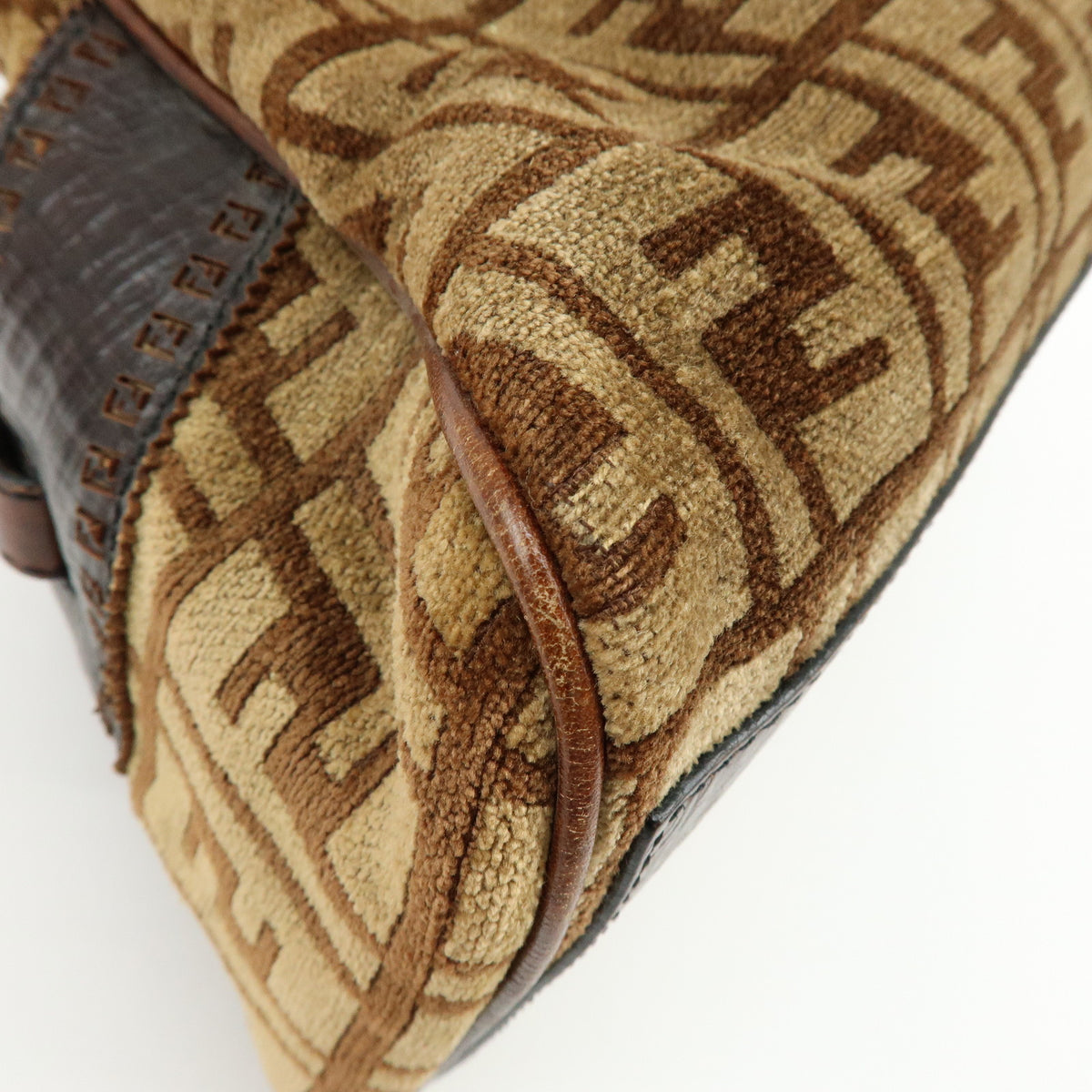 FENDI Zucca Etnico Velour Leather Tote Bag Shoulder Bag Brown 8BN157