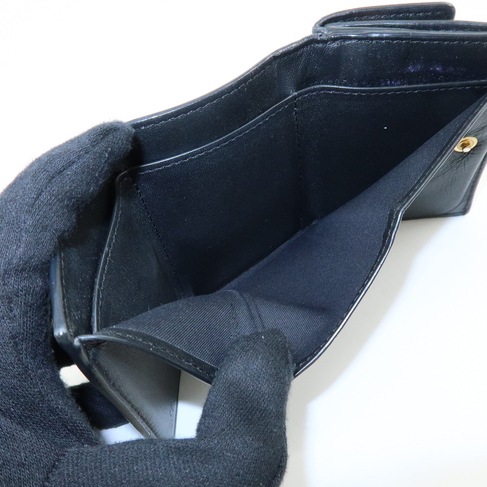 FENDI Zucca Baguette Micro Wallet Leather Tri-fold Wallet Black 8M0395