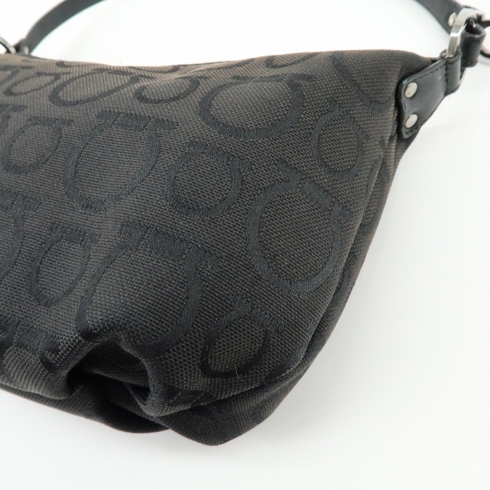 Ferragamo Gancini Canvas Leather Hand Bag Accessory Pouch Black