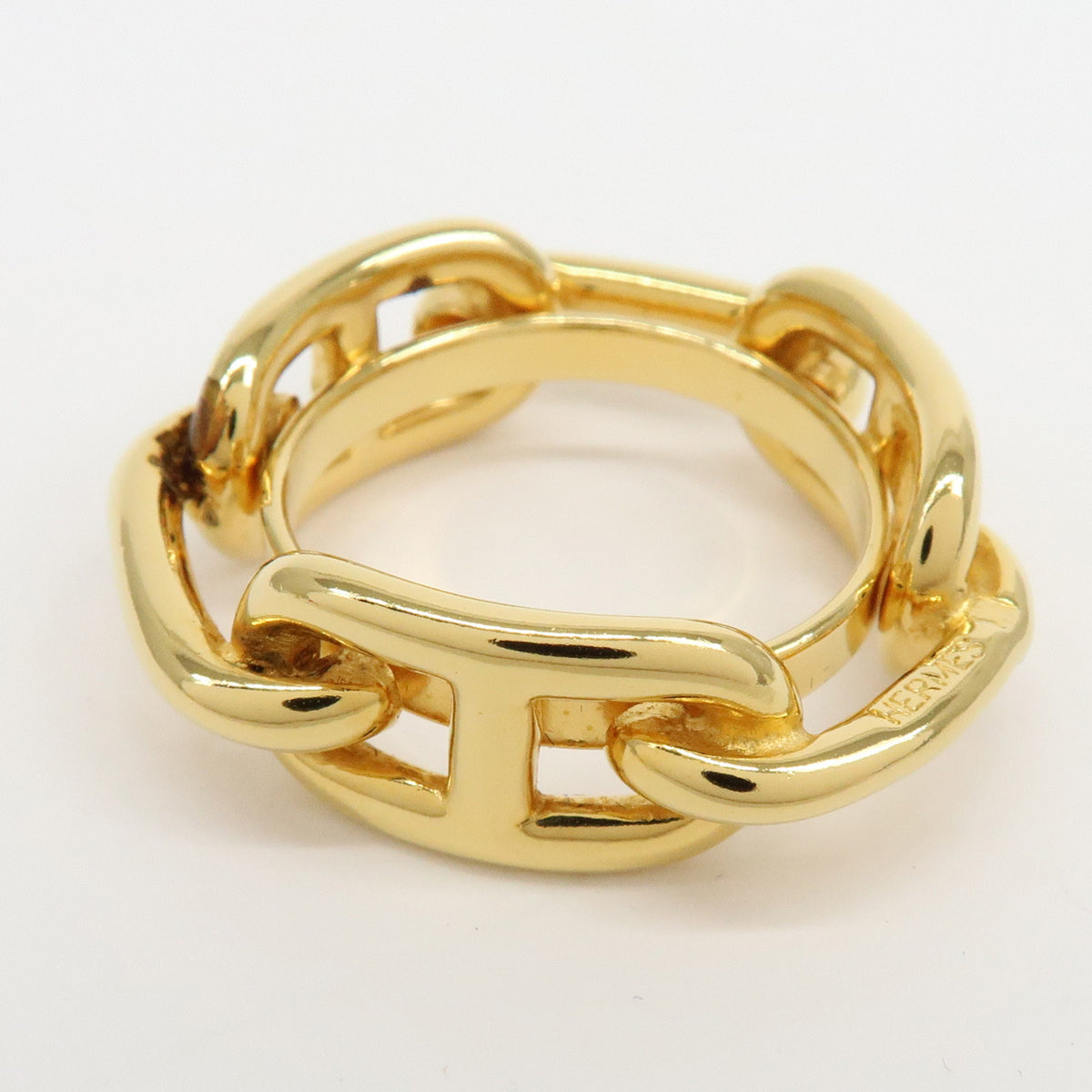 HERMES Lot of 2 Chaine d'Ancre Enchainee Cosmos Metal Scarf Ring Gold