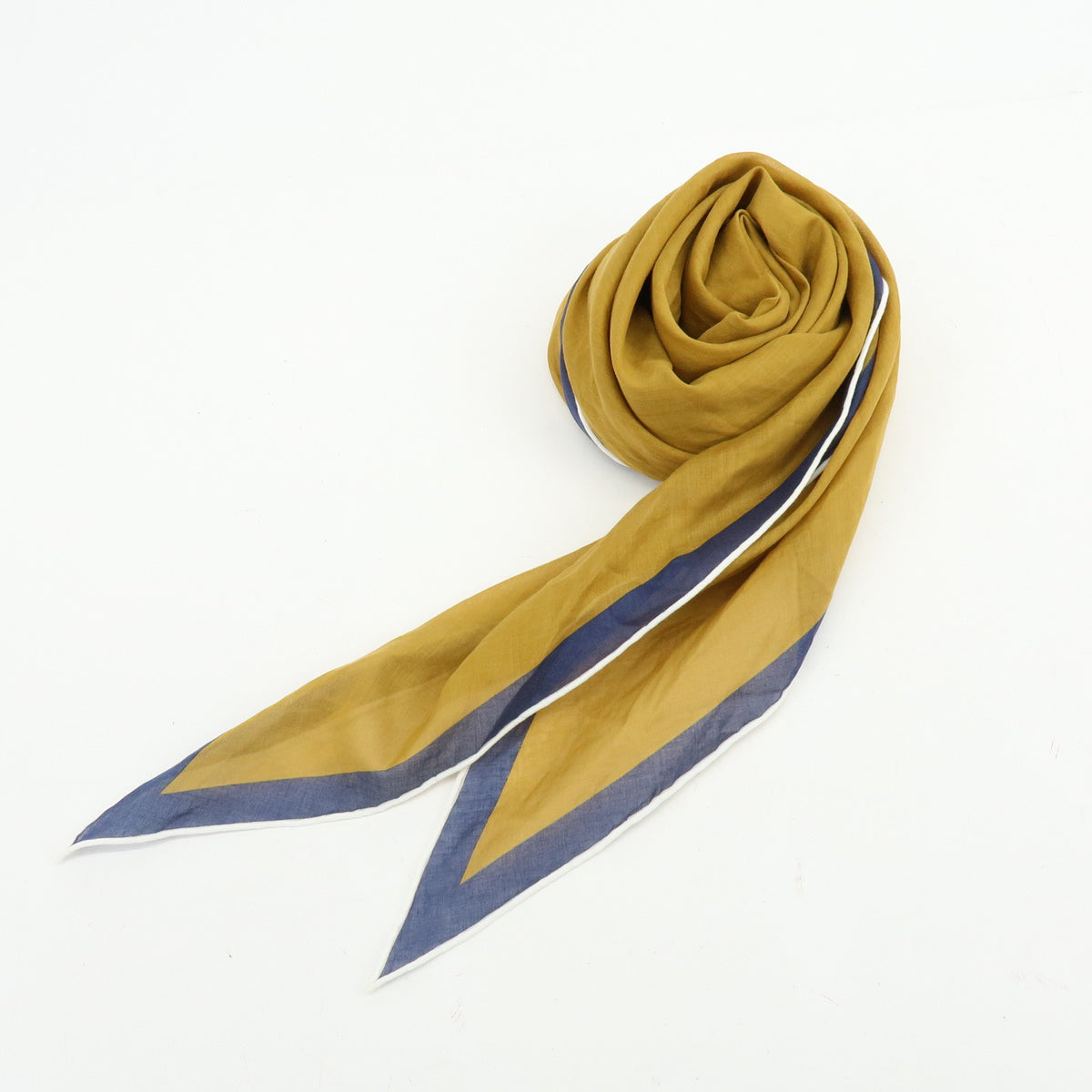 HERMES Cotton 100% Pointu Scarf Mustard Navy White
