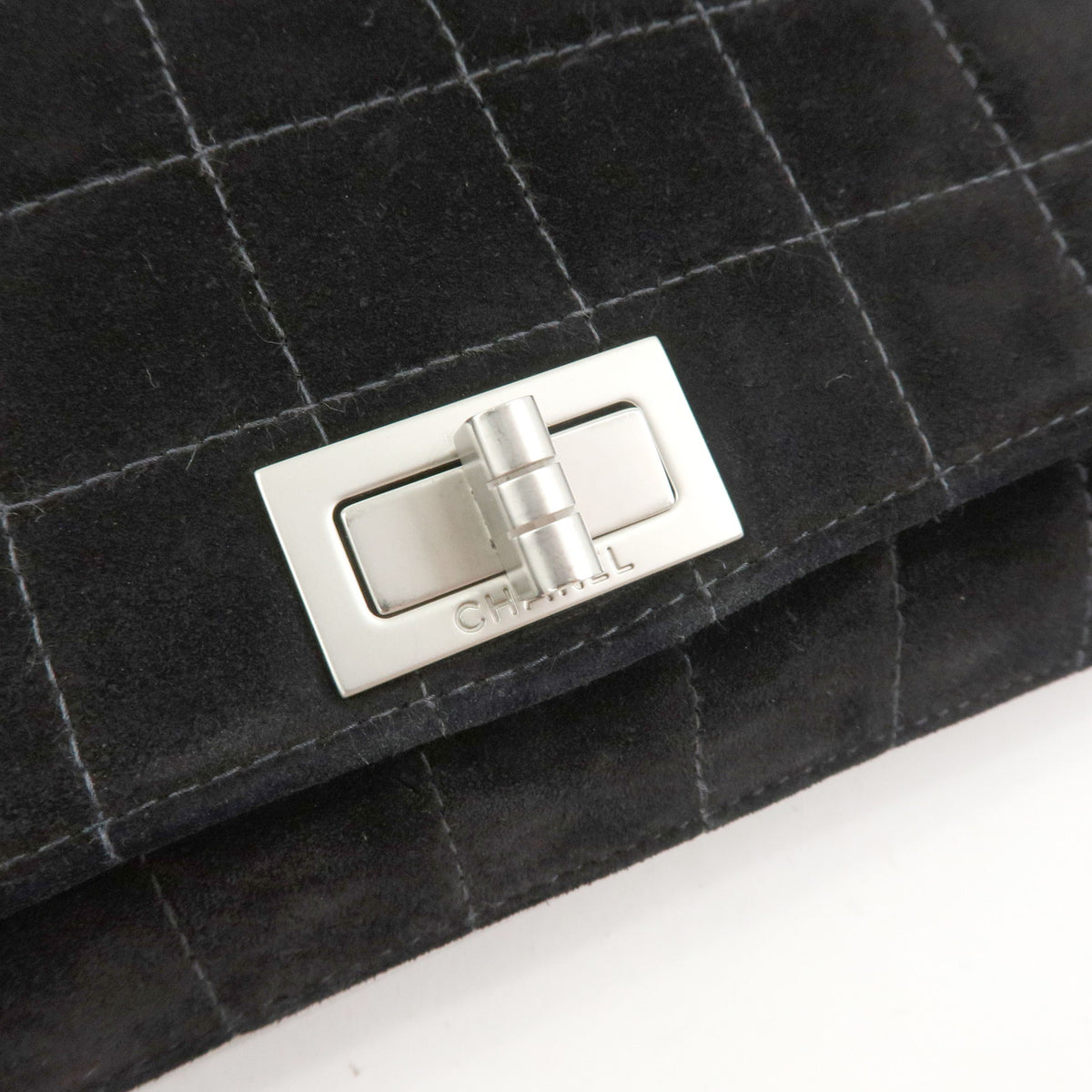 CHANEL Chocolate Bar Suede Leather Shoulder Bag Crossbody Bag Black