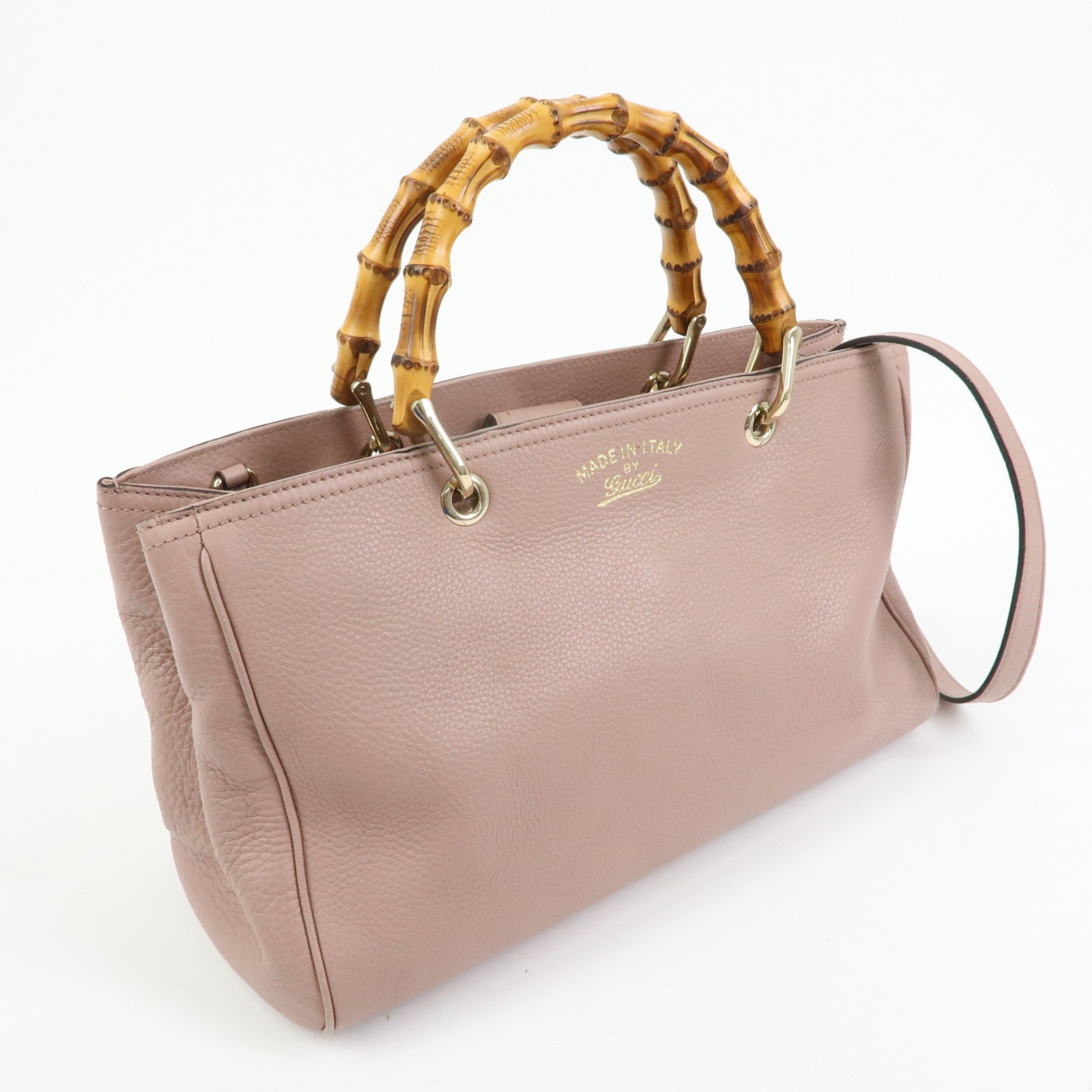 GUCCI Bamboo Shopper Medium 2Way Bag Shoulder Bag Pink Beige 323660