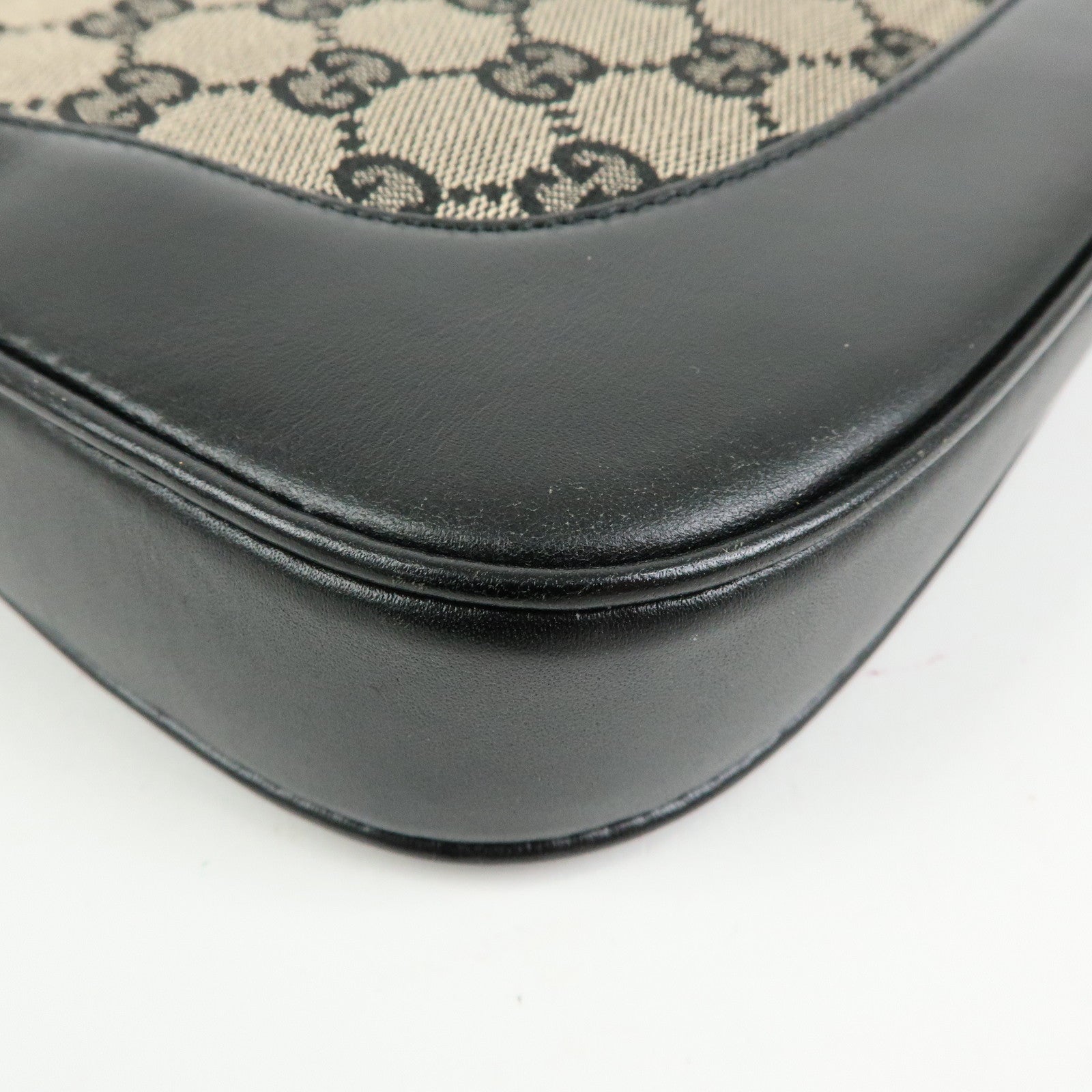 GUCCI Jackie GG Canvas Leather Shoulder Bag Beige Black 0013306