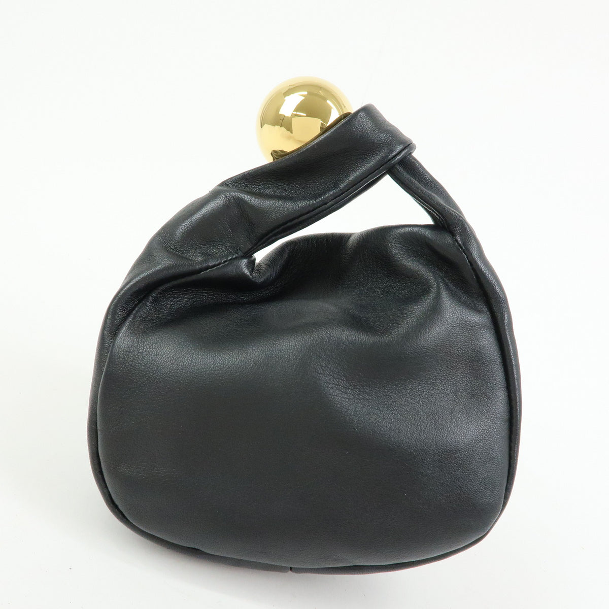 JIL SANDER Leather Sphere Pouch Clutch Hand Bag Black