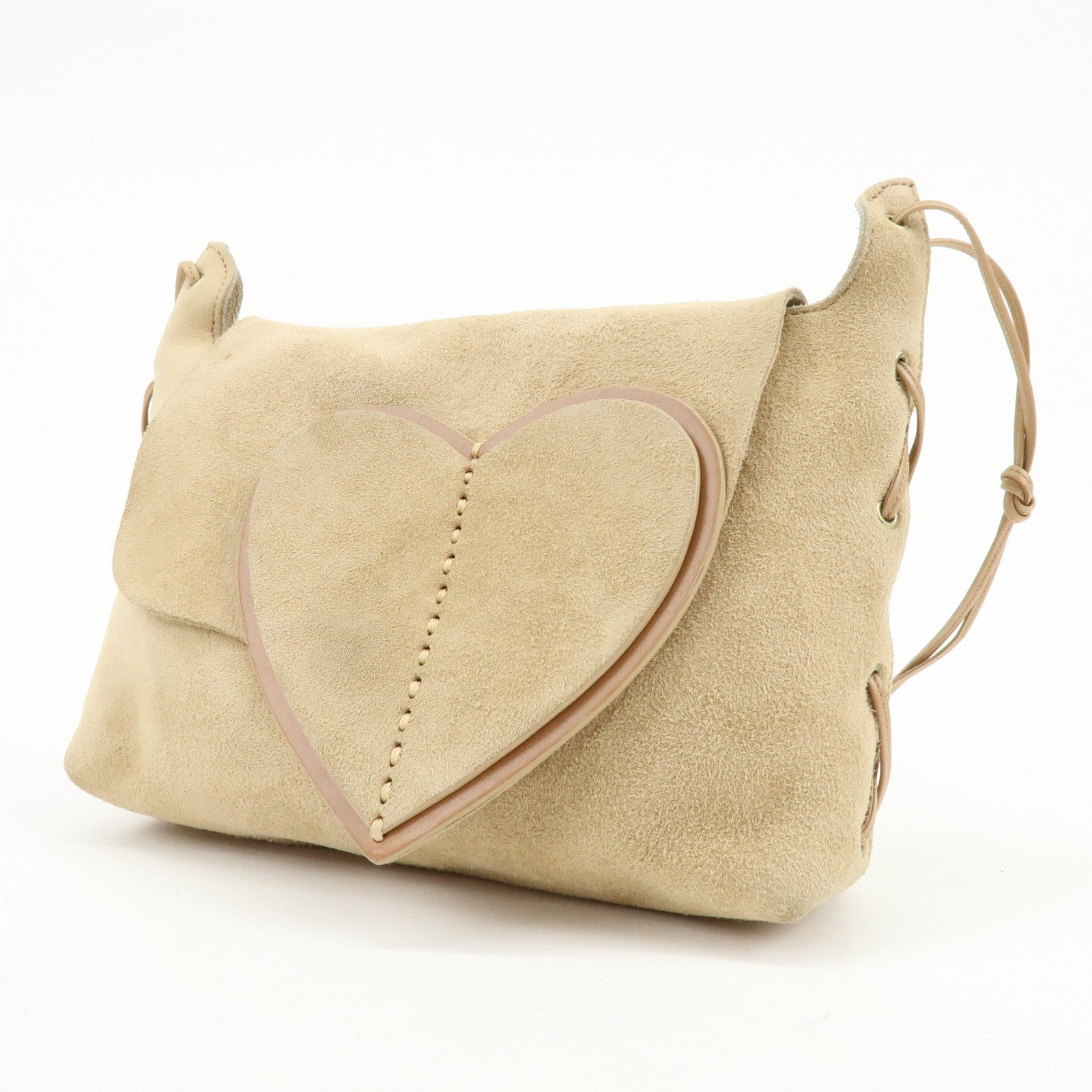 GUCCI Heart Suede Leather Shoulder Bag Crossbody Bag Beige 95107