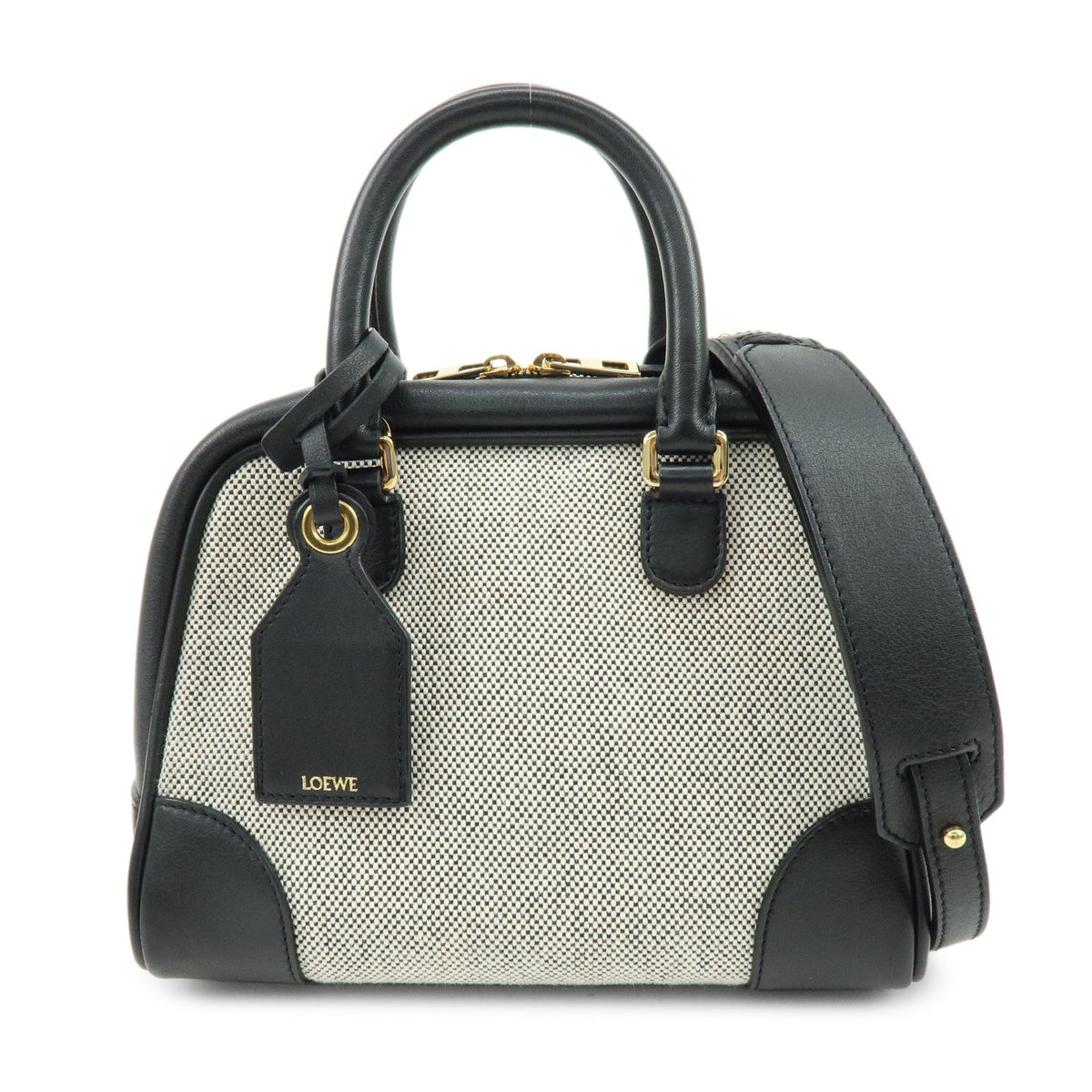 LOEWE Anagram Amazona Small Leather Hand Bag Black Natural